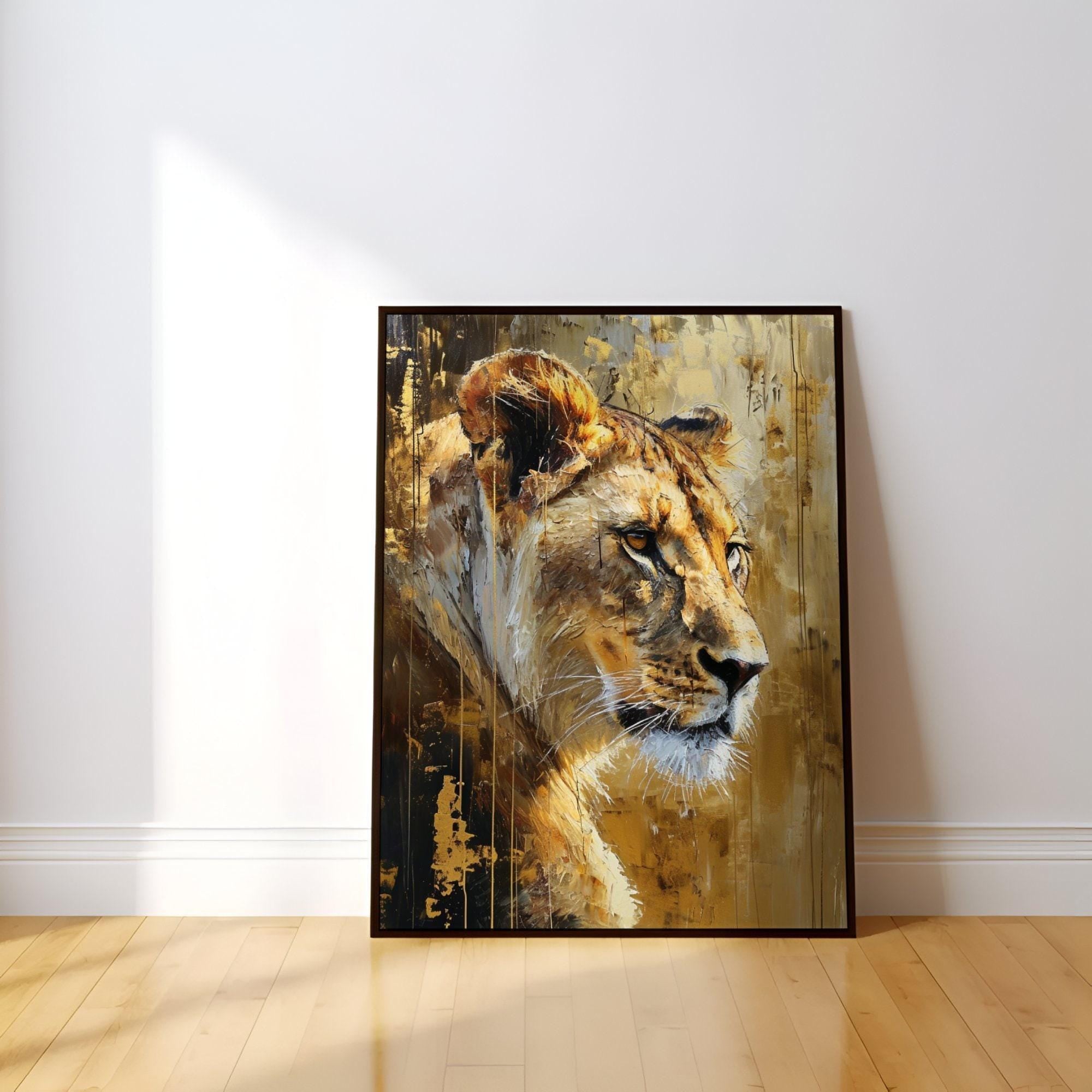 The Golden Queen: Majestic Lioness Abstract | Modern & Temporal Impressionist Art