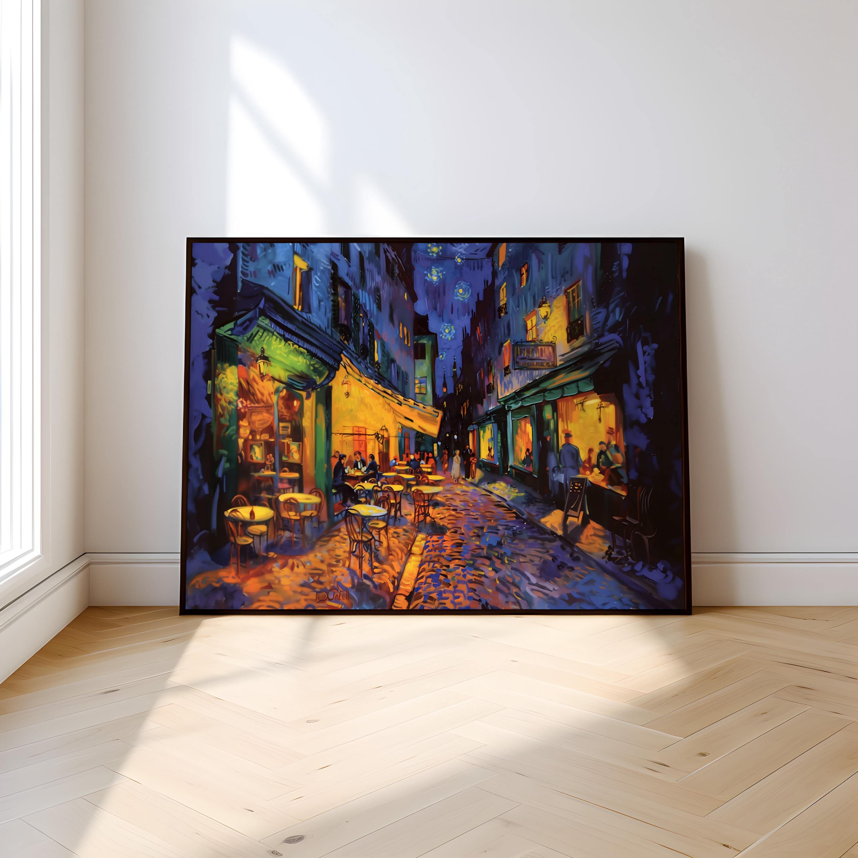 The Starry Night Cafe: Vibrant European Street Scene | Whimsical & Romantic Wall Art