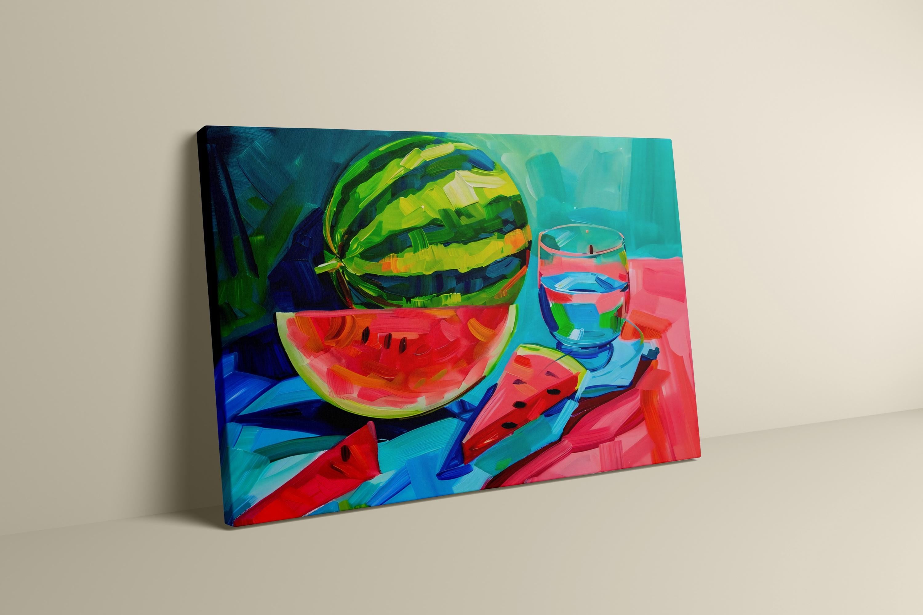 Surreal Watermelon Pop Art: Vibrant & Whimsical Still Life Canvas Print | Bold Abstract Kitchen & Dining Decor