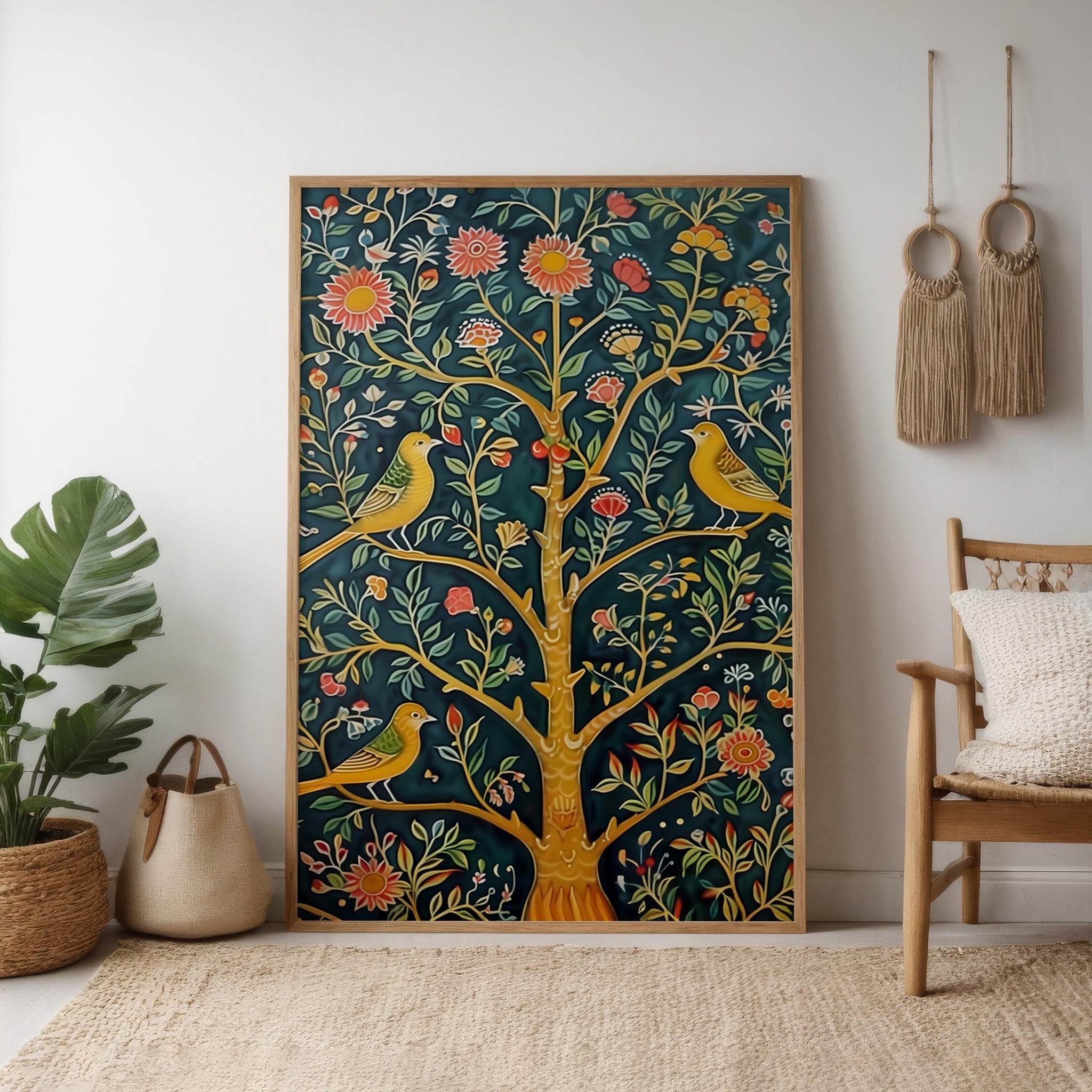 Indian Floral Wall Art, Vintage Canvas (Earth Tones, Jewel Hues)