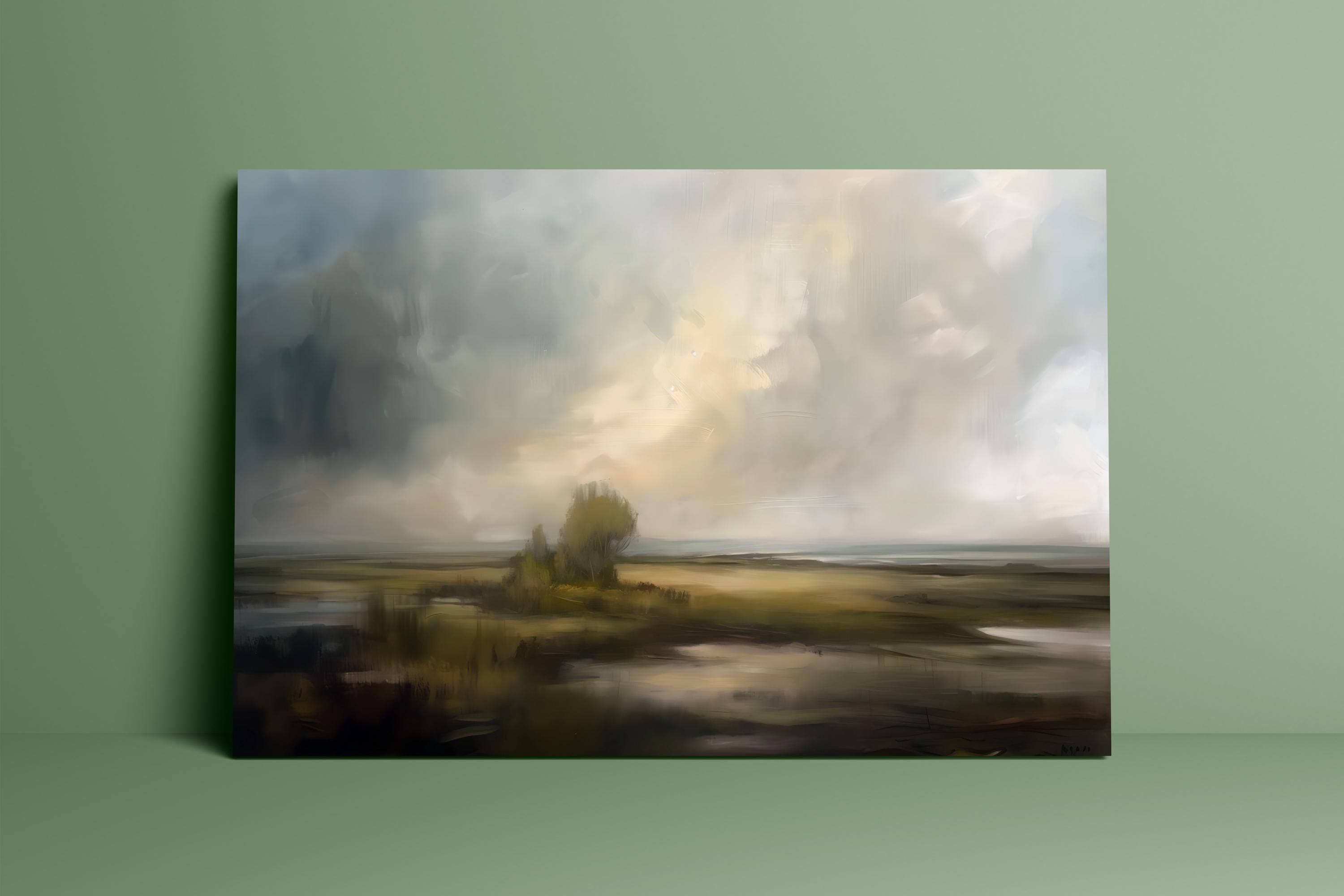 Moody Vintage Landscape Print: Rustic Countryside Art (Canvas or Framed)