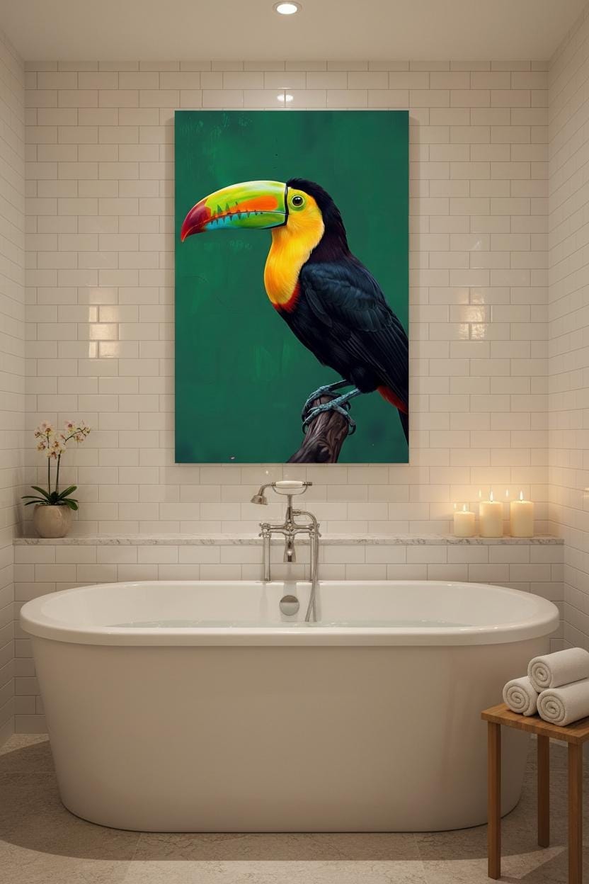 Toco Toucan Wall Art | Tropical Emerald Green Animal Print | Vibrant Jungle Canvas Decor | Framed Artwork for Home or Office