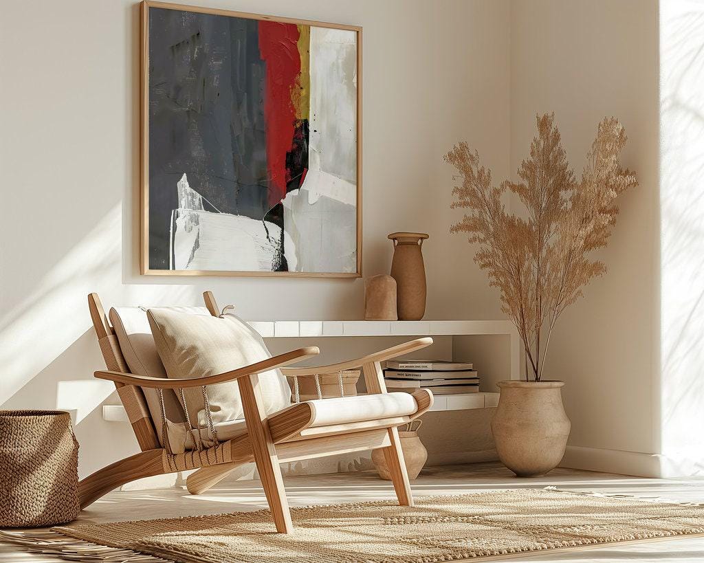 The Labyrinth: Red, Black & White Abstract Expressionist Art | Dynamic & Modern Wall Decor