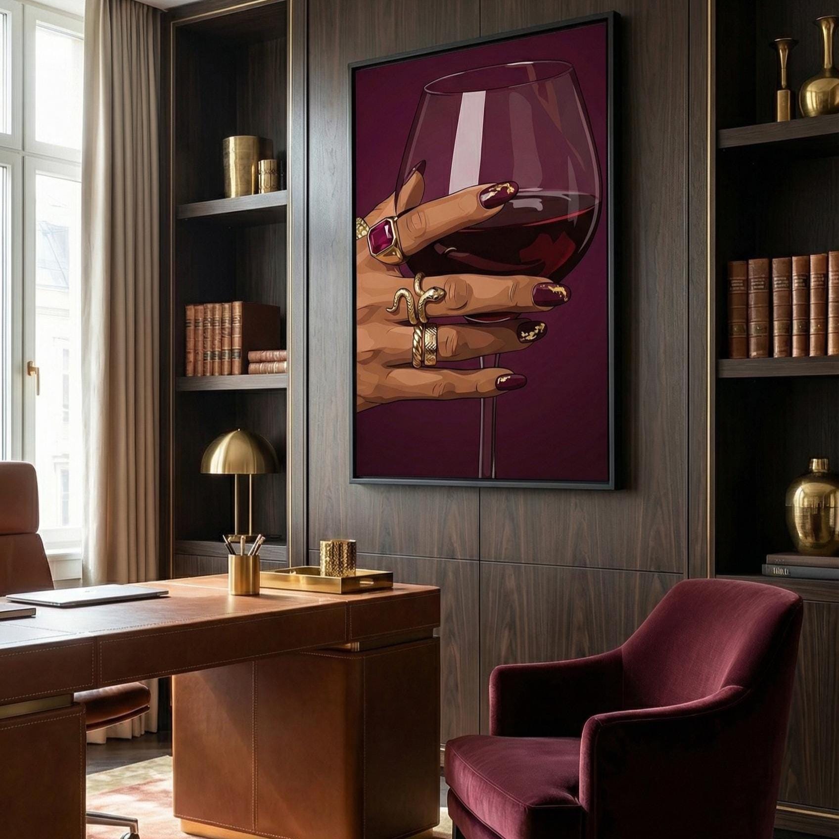 Cup of Wine Wall Art Print: Modern Home and Bar Decor
