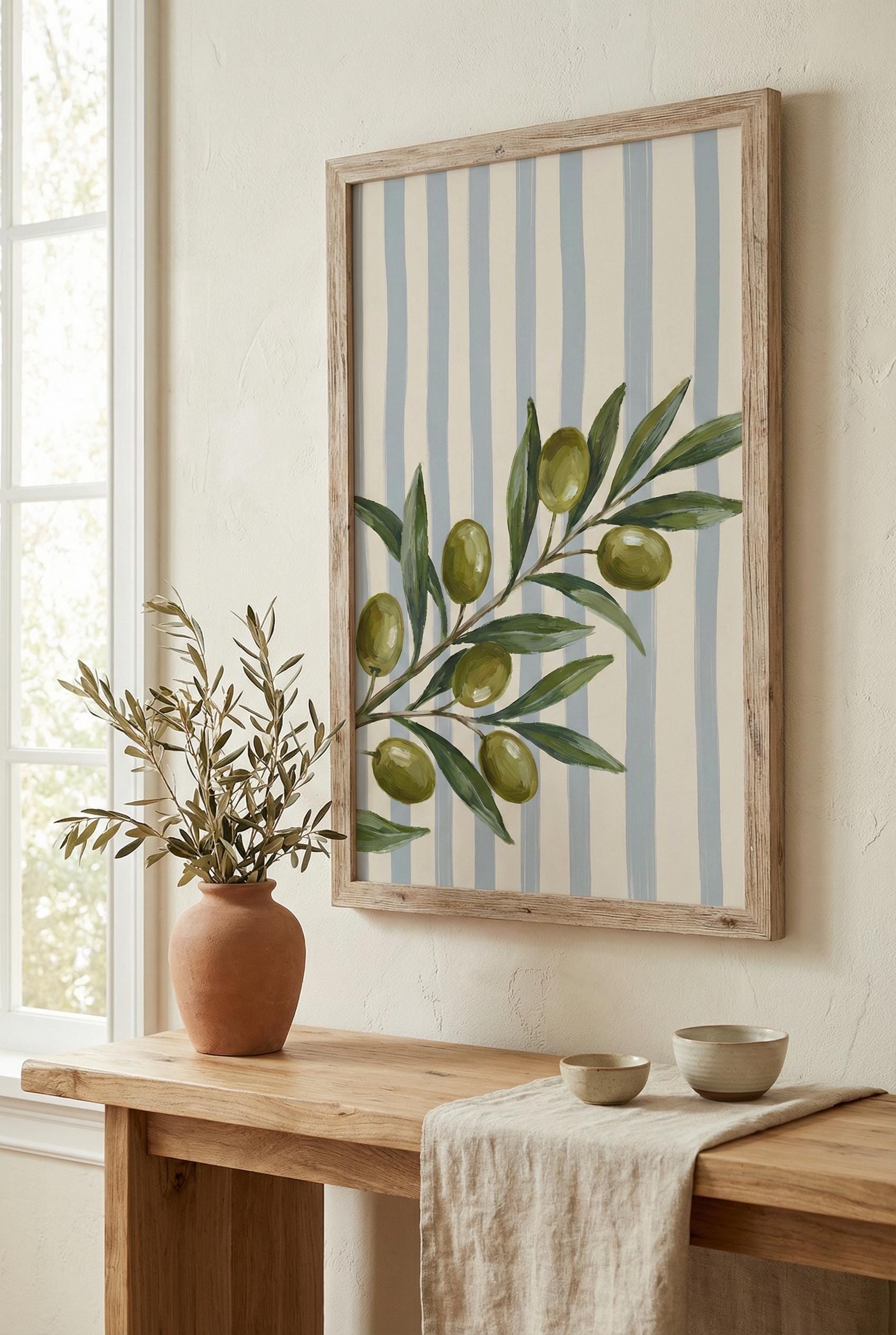 Olives Wall Art Print, Blue Lines Greece (Matte or Canvas Options)