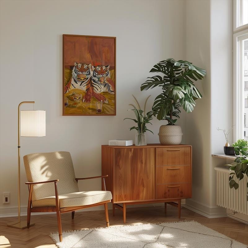 Quirky Tiger Canvas, Burgers and Fries, Warm Tones (Bedroom or Dorm)