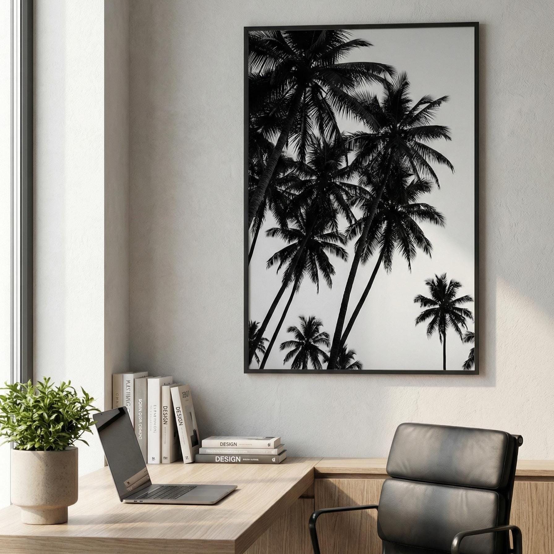 California Palm Trees Wall Art - Minimalist Black and White Print