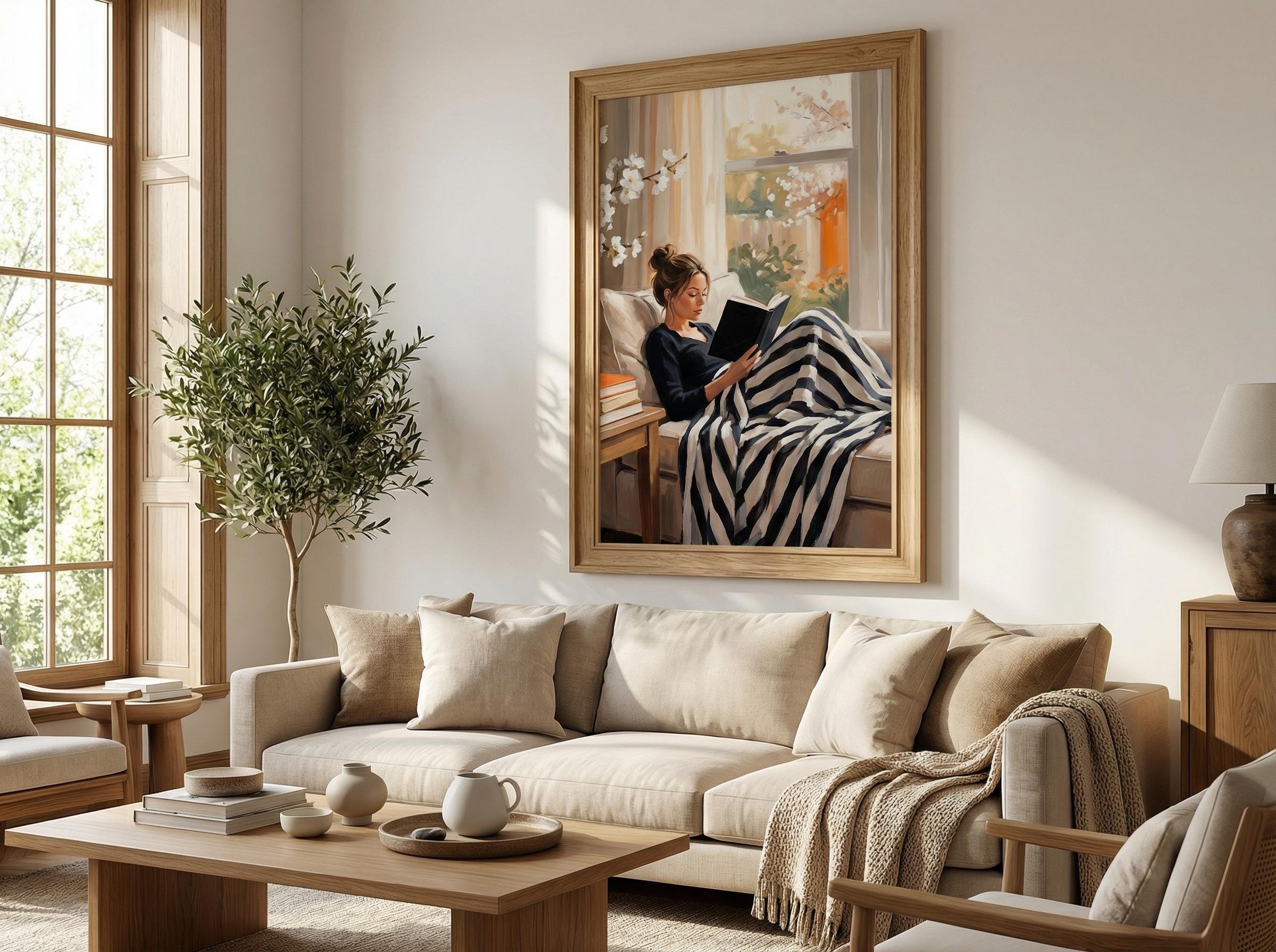 Self Care Wall Art Print - Woman Reading, Cozy Home Decor