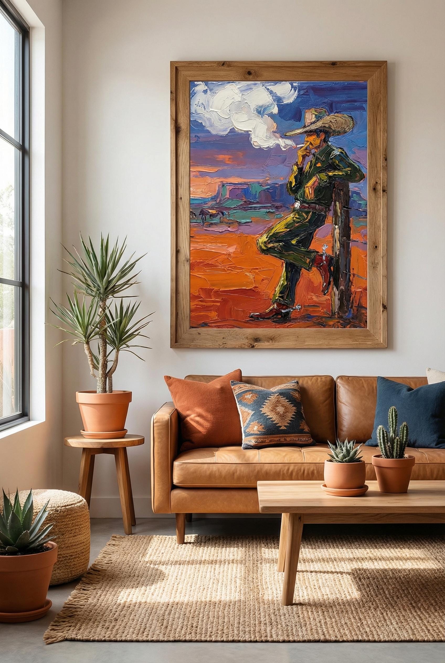 Cowboy Smoking Wall Art Print, Abstract Style (Canvas or Matte Paper)