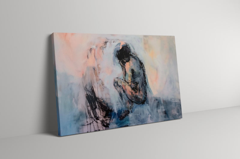 Contemplative Woman Portrait – Serene Abstract Wall Art | Muted Color Print