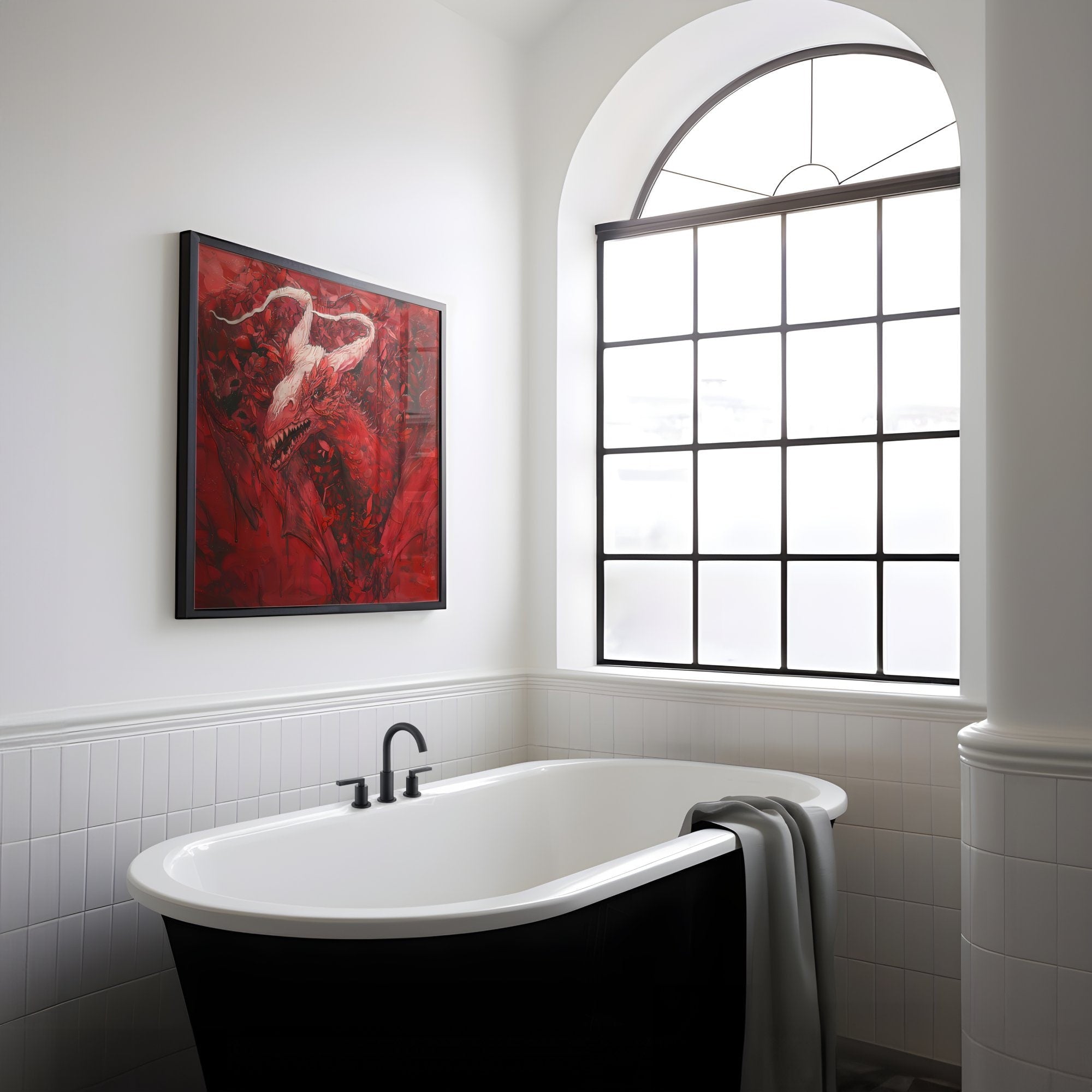 The Crimson Chimera: Red Mystical Creature Art | Dark Fantasy & Mythical Wall Decor