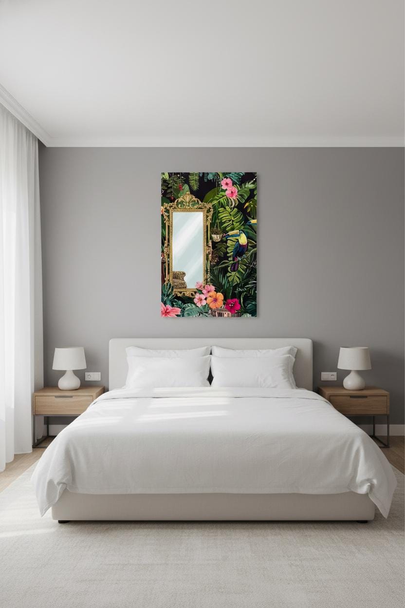 Flamingo Wall Art - Tropical Bathroom Decor | Coral Pink Spa Print