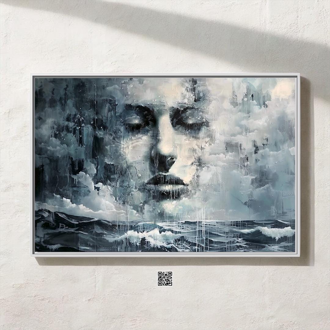 The Storm Within: Moody Abstract Face & Landscape Art | Dramatic & Contemplative Wall Decor