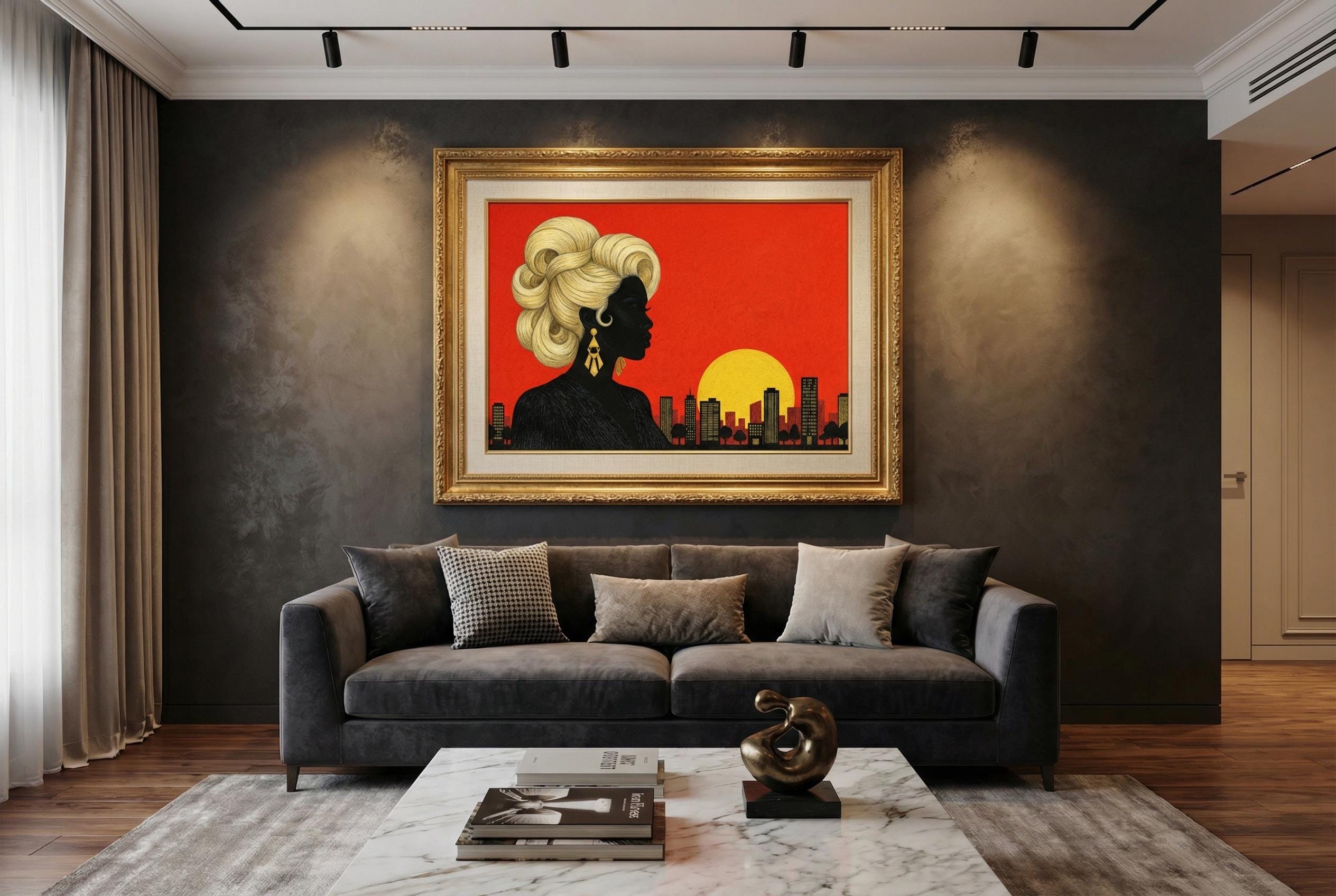 Women and Golden Hair Wall Art Print: Modern Home Decor