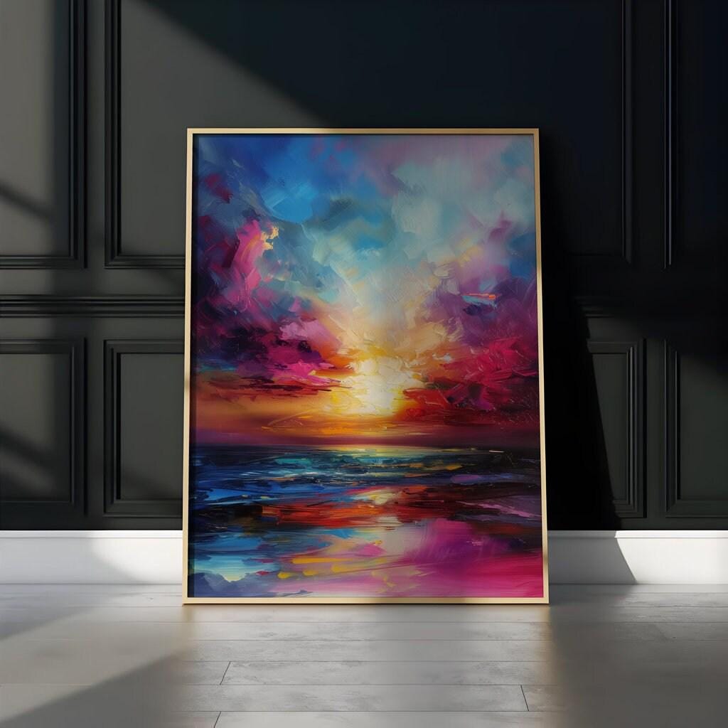 The Sunken Sun: Vibrant Abstract Sunset | Impressionist Landscape Wall Art