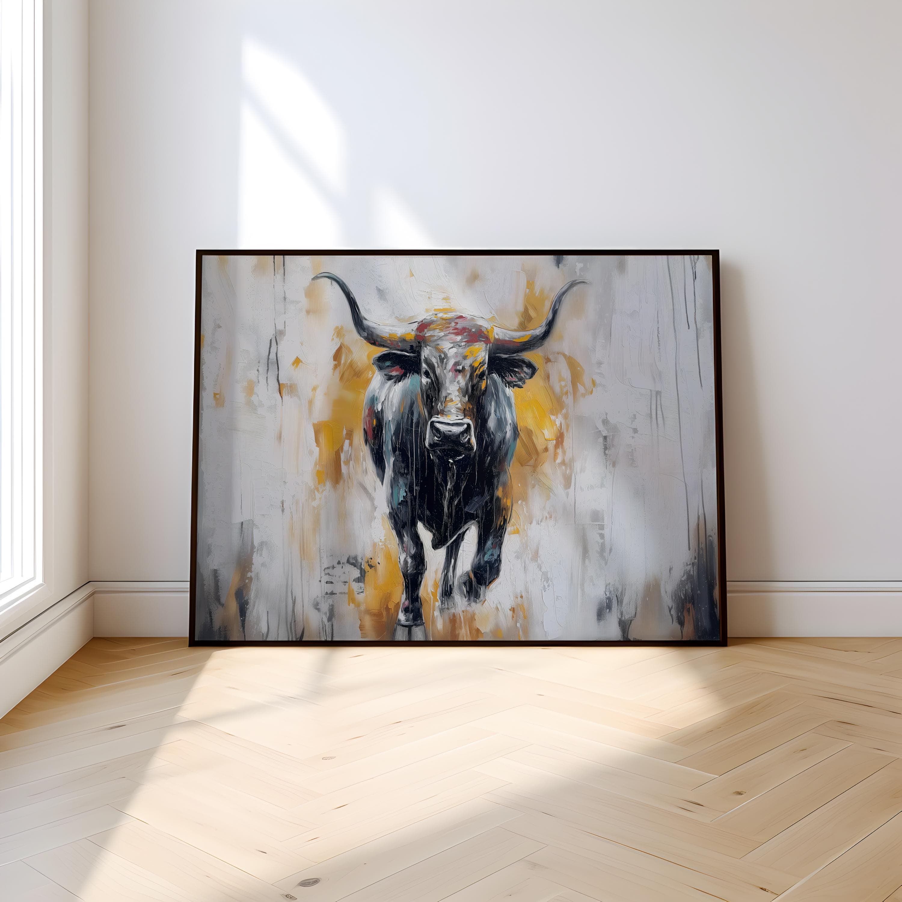 Bull Painting on Canvas: Abstract Animal Art (Farmhouse Style)