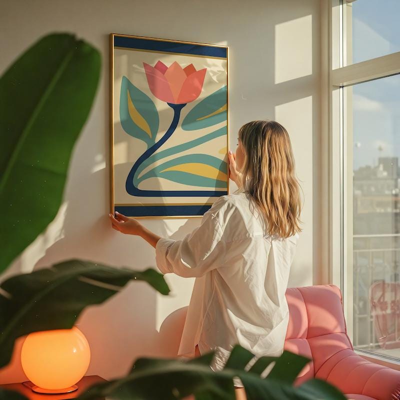 Tulip Wall Art: Danish Pastel Floral - Mid Century Modern Style