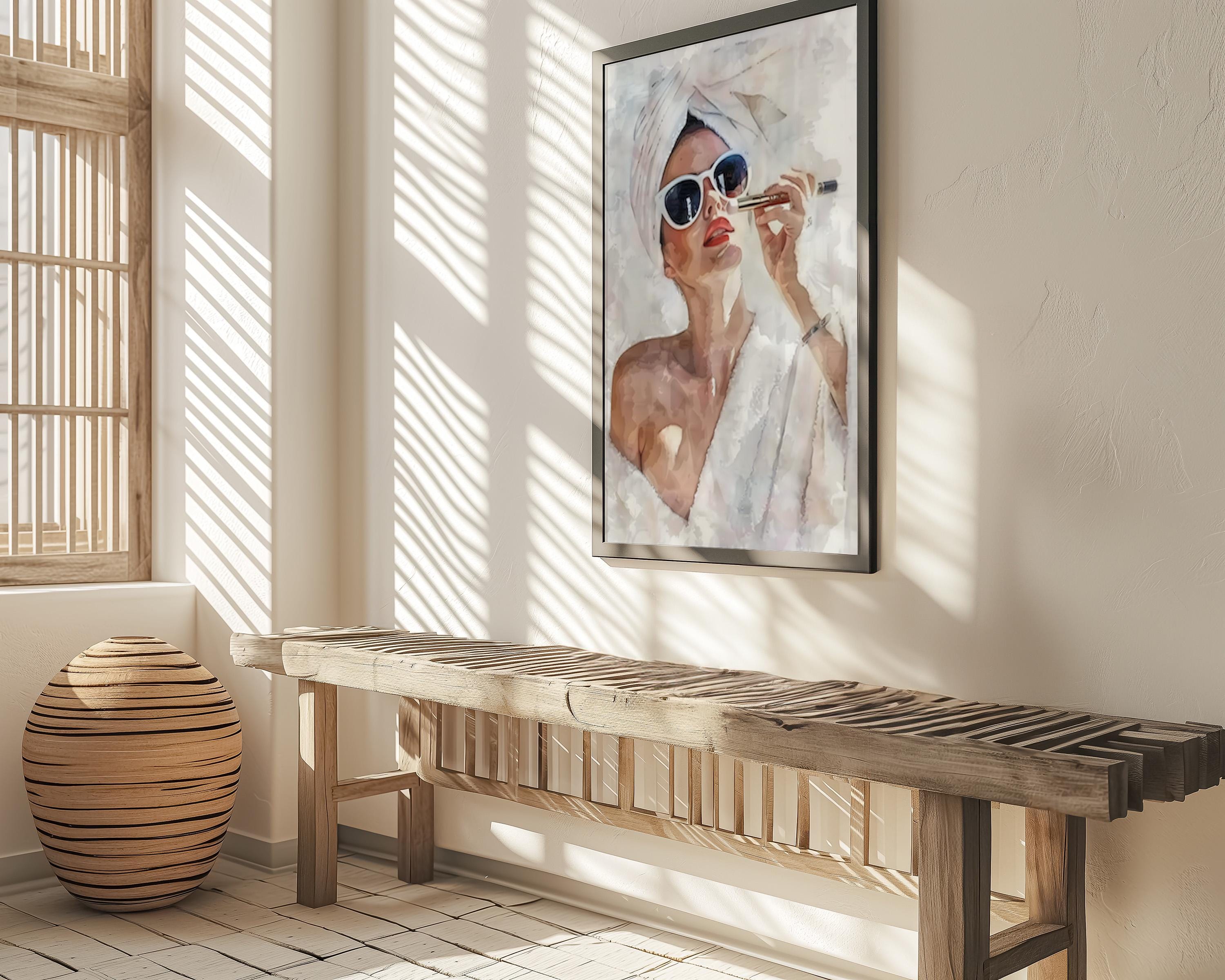 Morning Glamour: Modern Woman in Sunglasses & Robe Art | Chic Fashion Wall Decor