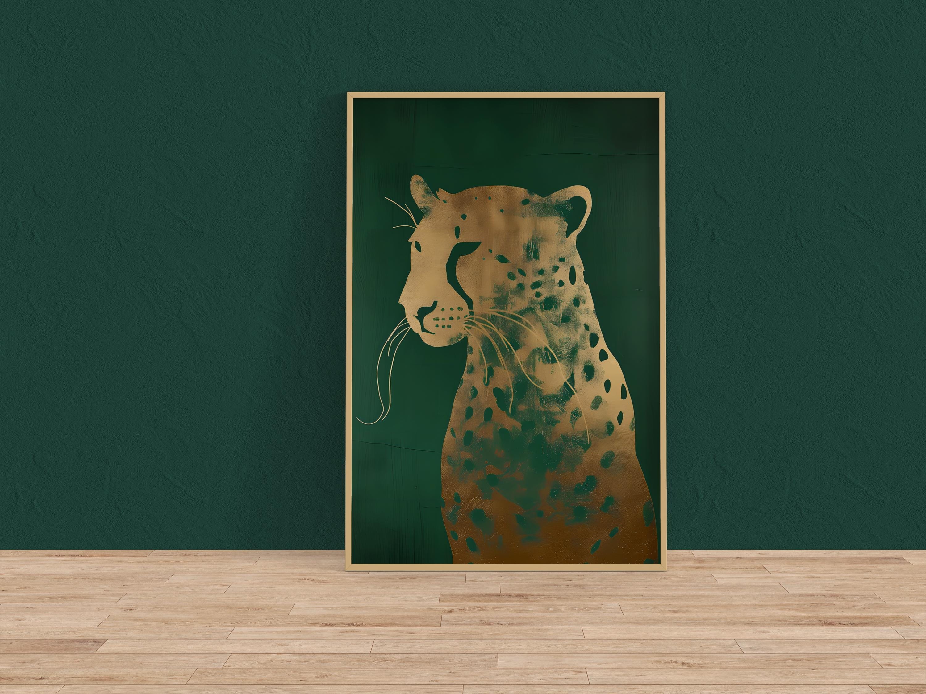 Emerald Green Leopard Canvas, Gold Accents (Ready to Hang)