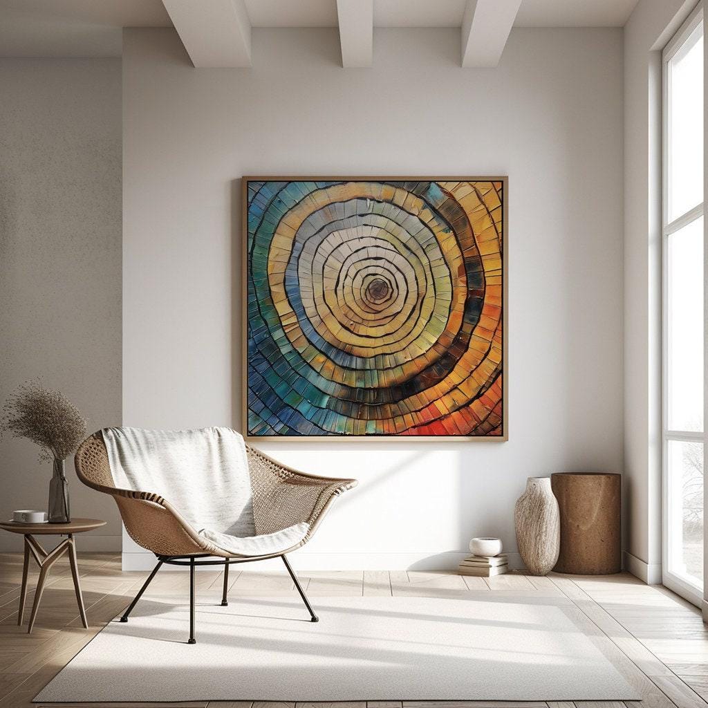 Tree of Life Rings: Vibrant Abstract Mosaic Canvas Art | Colorful & Modern Wall Decor