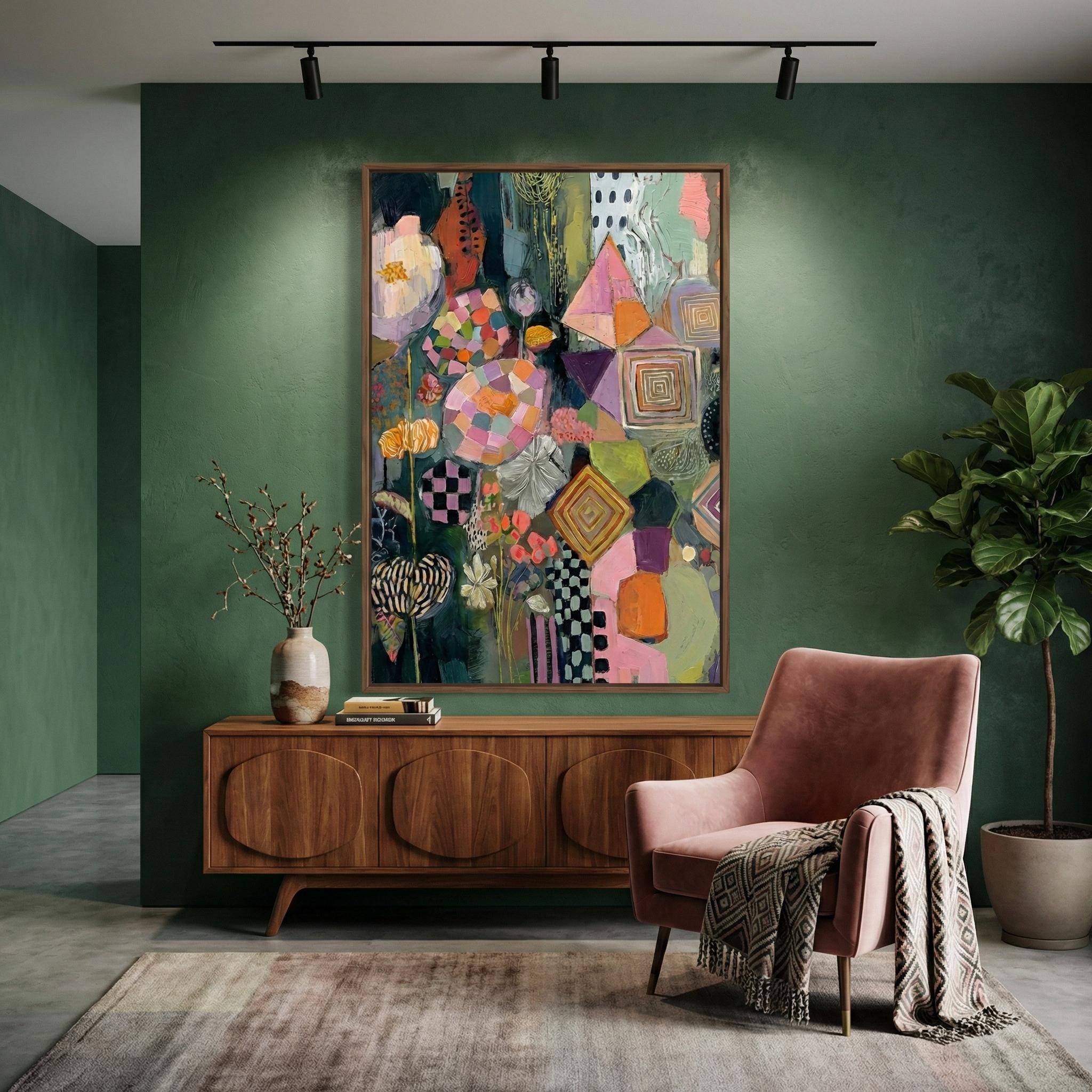 Floral Wall Art Print: Vibrant Boho Colors - Mixed Media Style