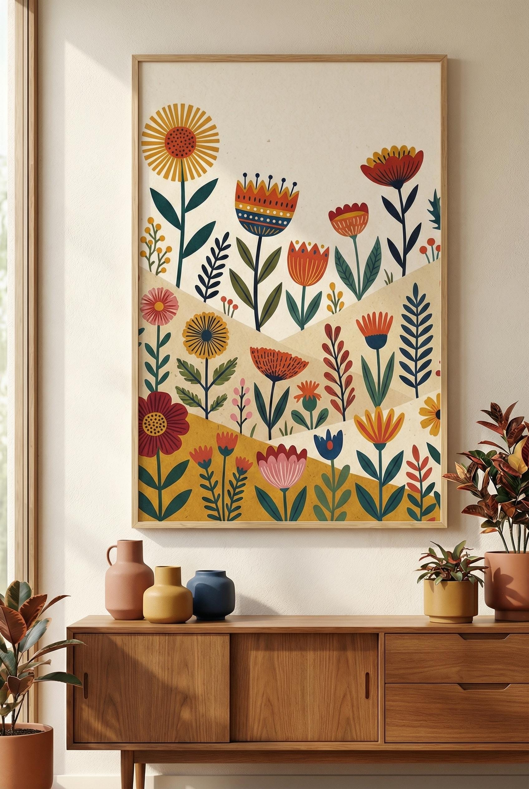 Flower Wall Art Print: Minimalist Botanical Decor (Framed or Canvas)