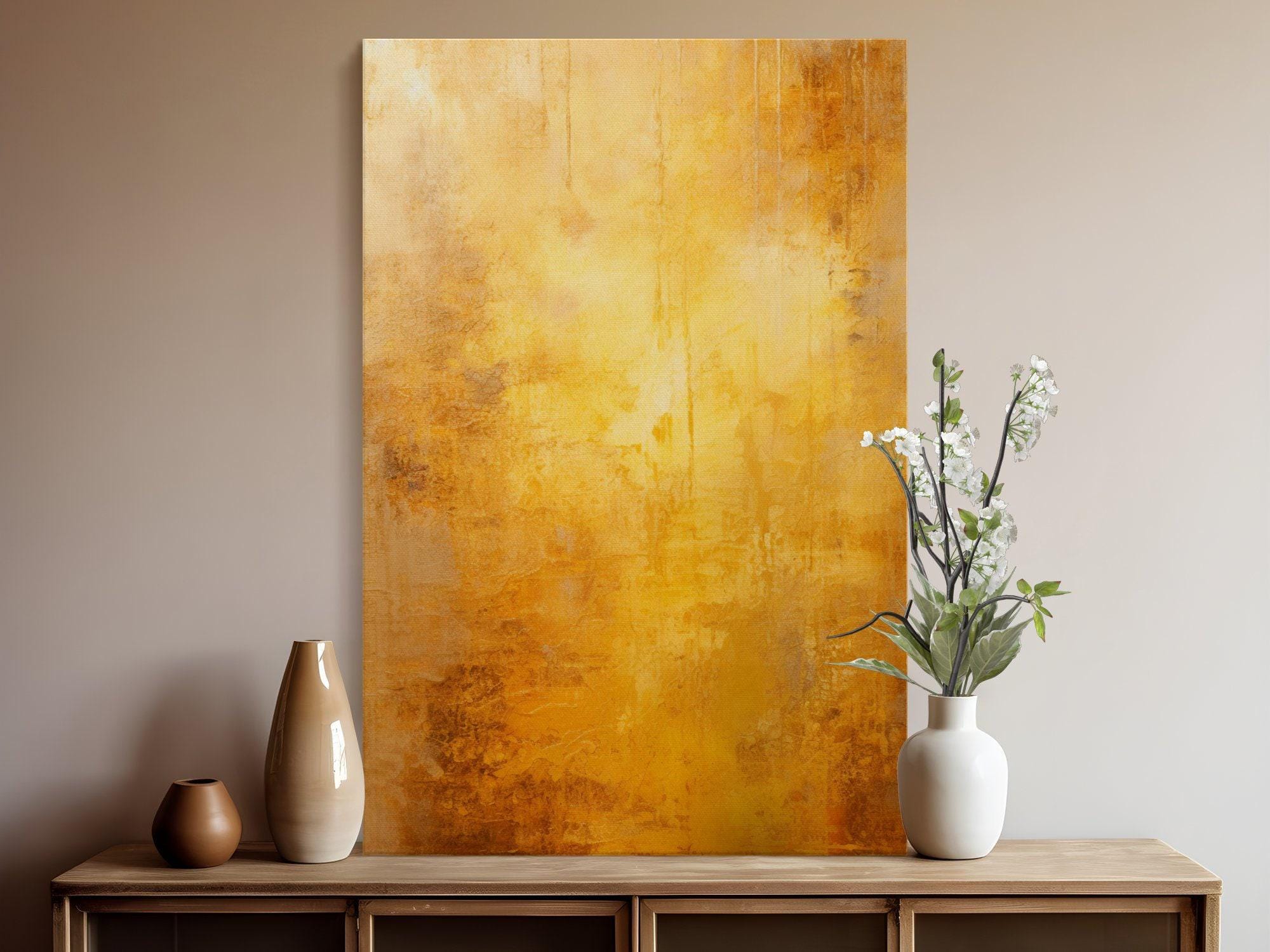 Radiant Sun Painting - Bright Gold and Yellow Abstract Decor