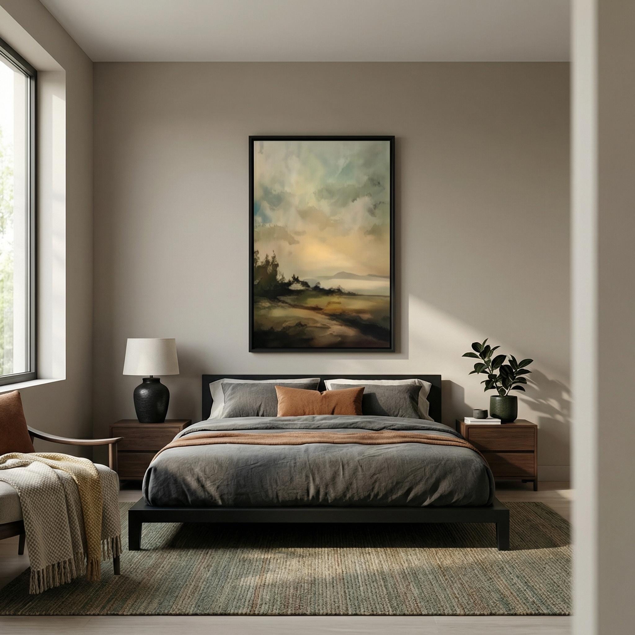Rustic Countryside Wall Art - Vintage Moody Landscape Canvas