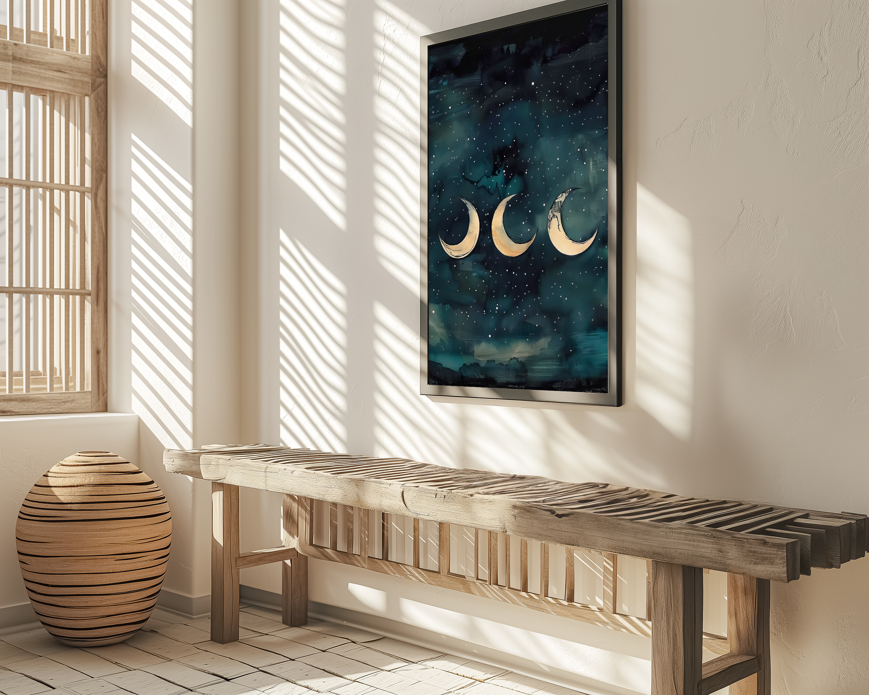 The Eternal Cycle: Watercolor Moon Phases on Starry Night | Celestial & Serene Wall Art