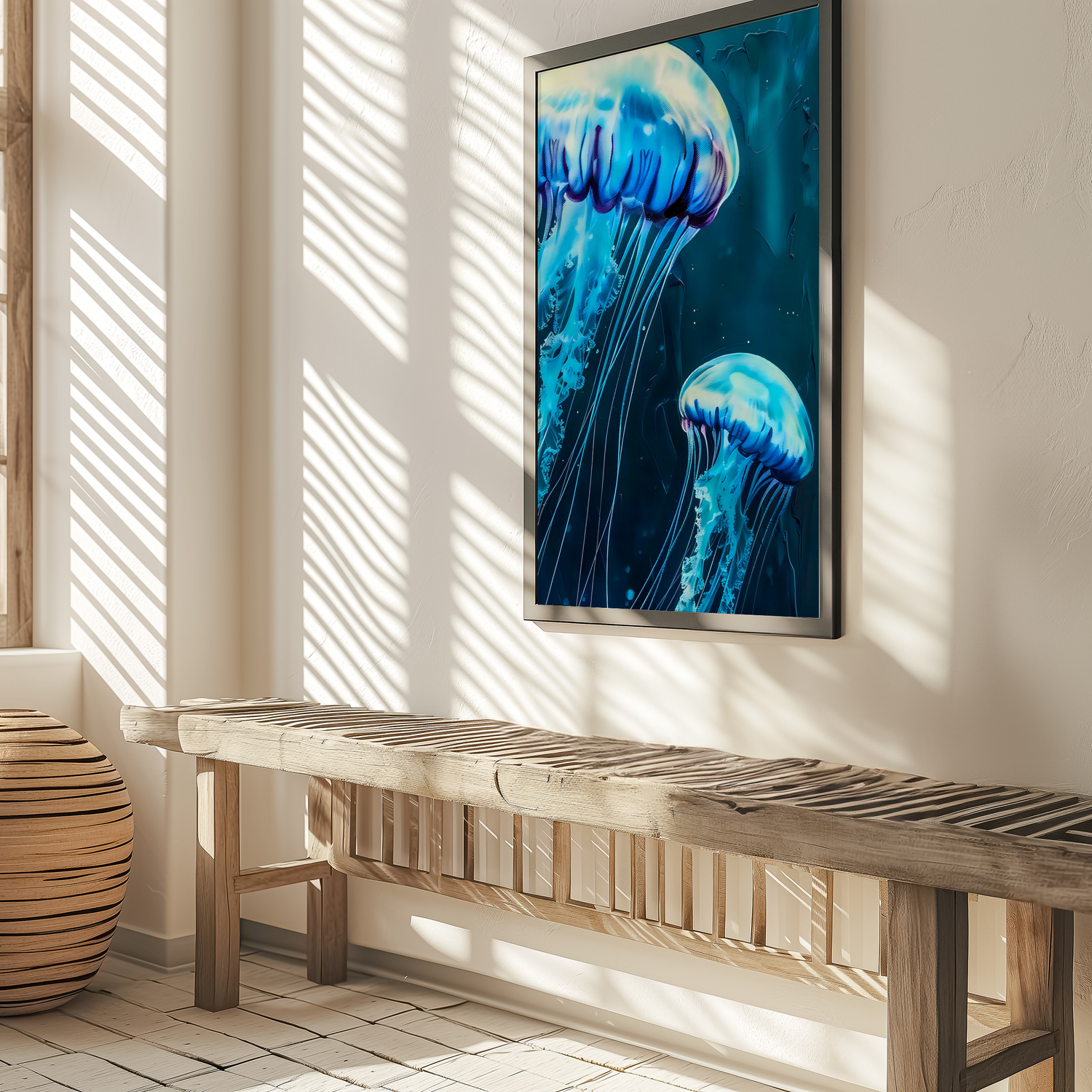 The Abyss: Glowing Jellyfish Underwater Art | Ethereal & Serene Marine Life Decor