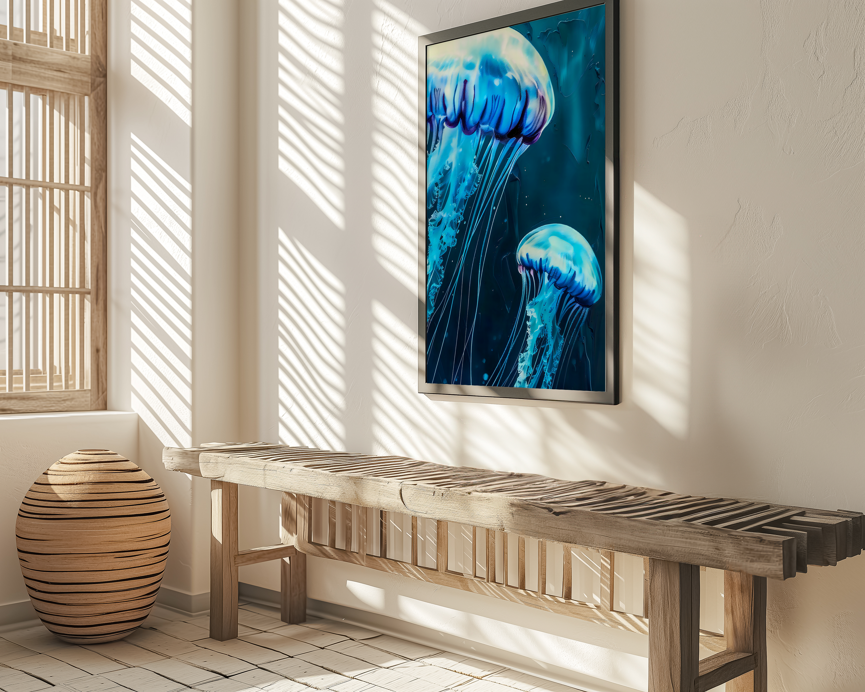 The Abyss: Glowing Jellyfish Underwater Art | Ethereal & Serene Marine Life Decor
