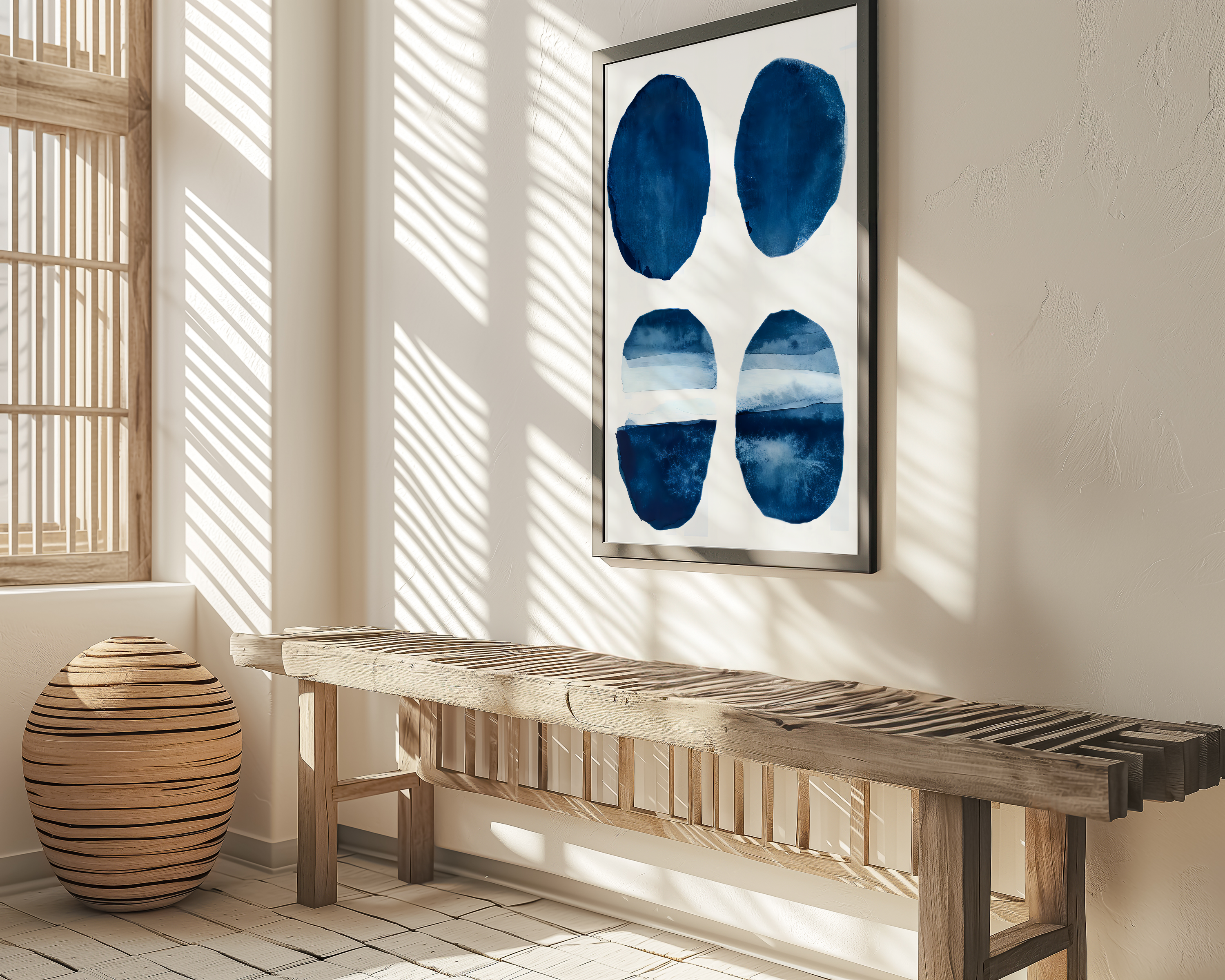 Indigo Harmony: Seven Circles Minimalist Watercolor | Modern & Serene Blue Abstract Art