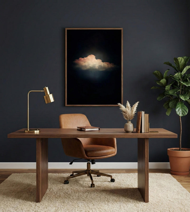 Moody Clouds Wall Art - Calm Vintage Sky, Soft Neutral Colors
