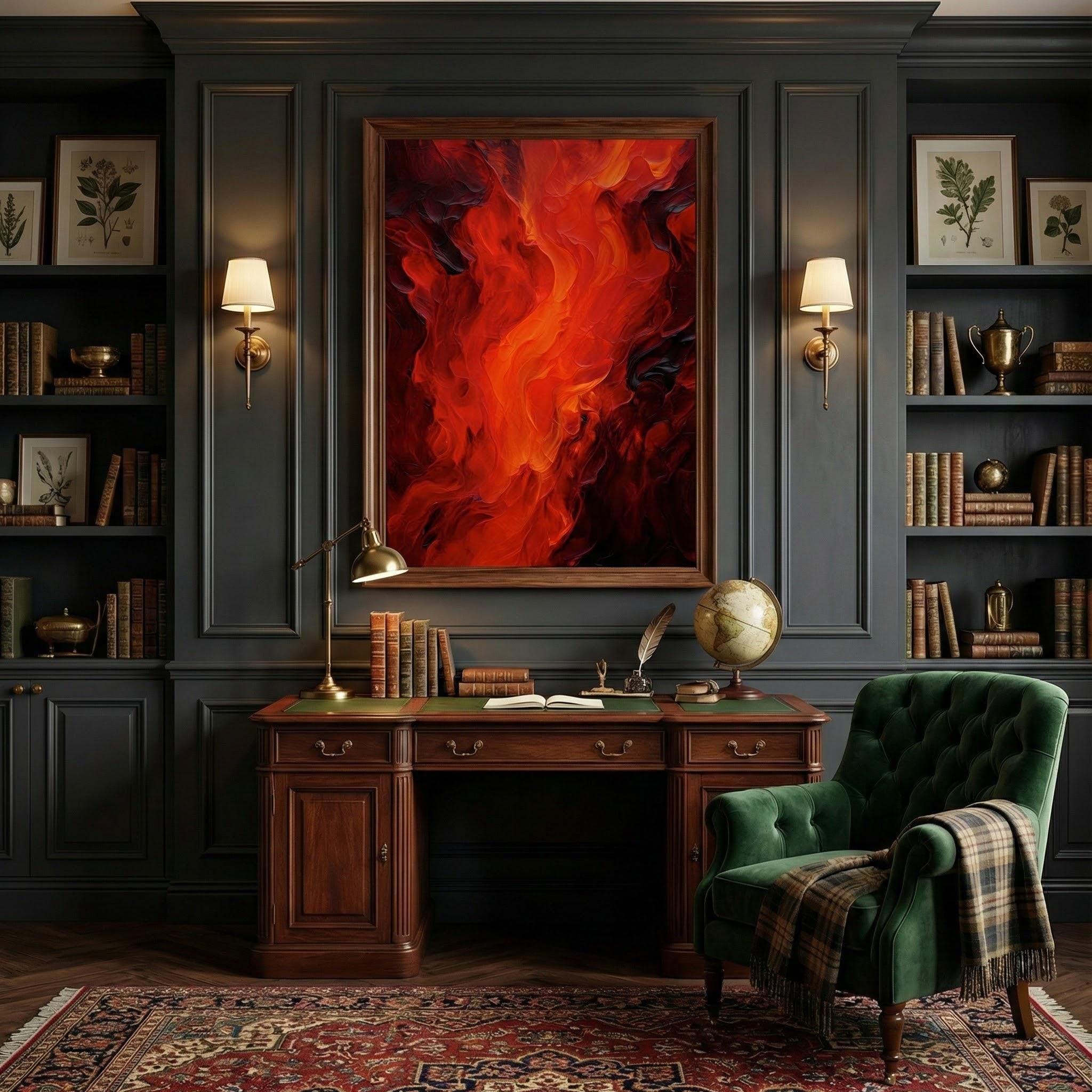 Modern Farmhouse Wall Art, Abstract Flame Canvas (Red Tones)