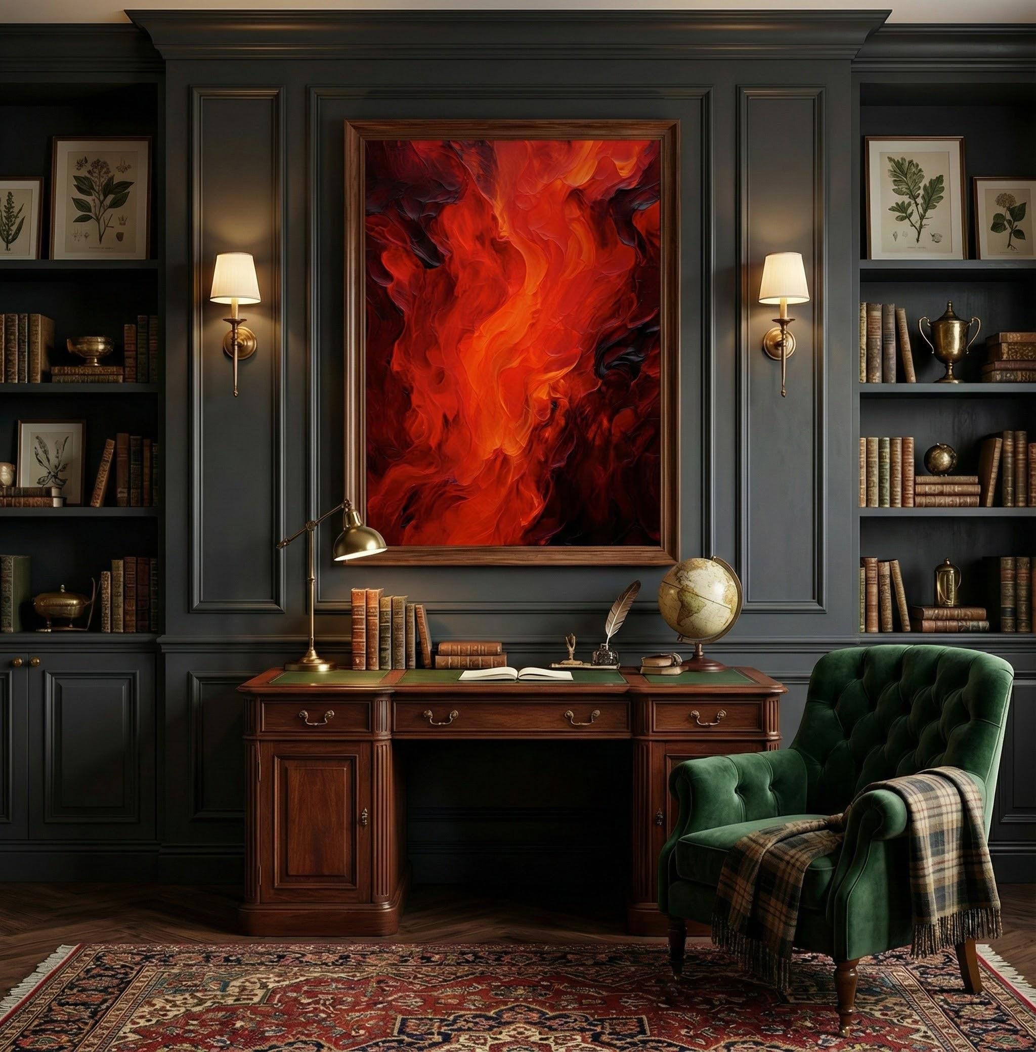 Modern Farmhouse Wall Art, Abstract Flame Canvas (Red Tones)