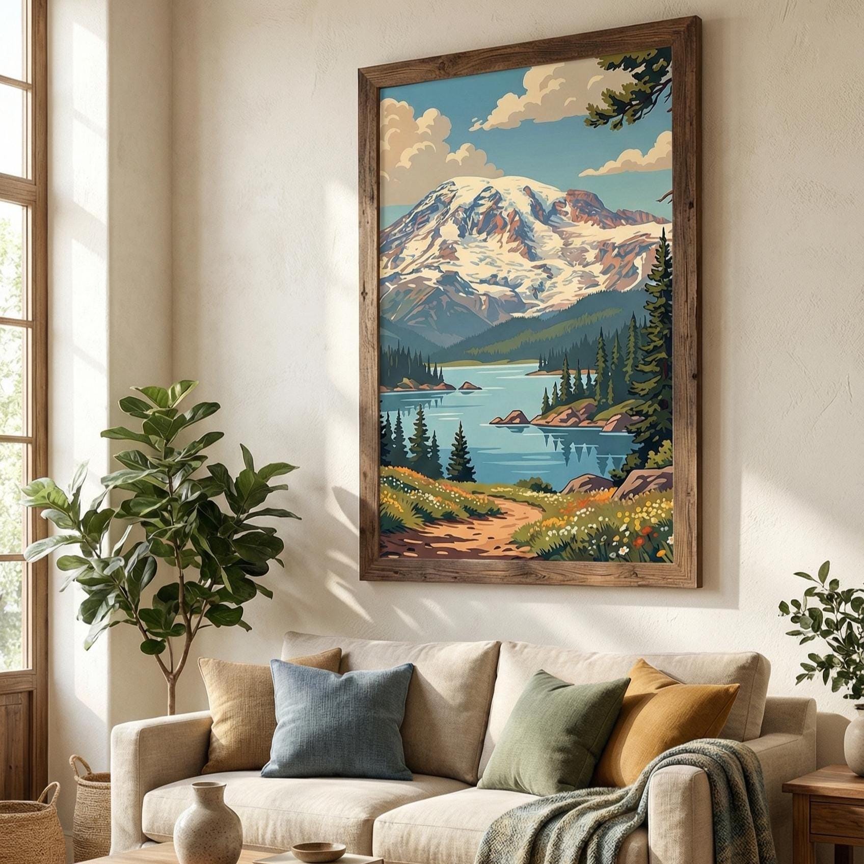 Landscape Wall Art Print: Mountain Lake View - Framed or Canvas