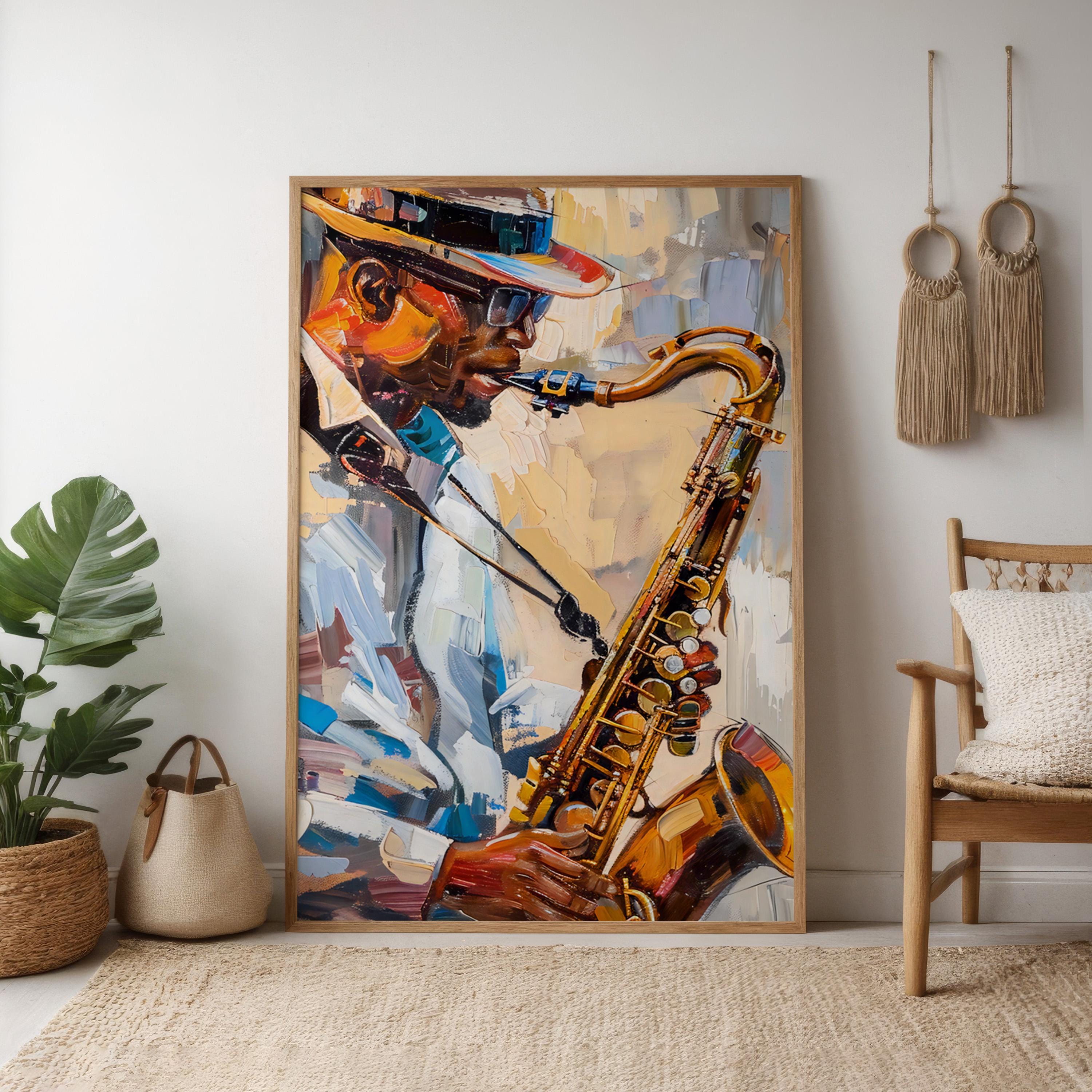 Soulful Saxophone: Vibrant Jazz Musician Canvas Art | Expressive & Modern Music Decor
