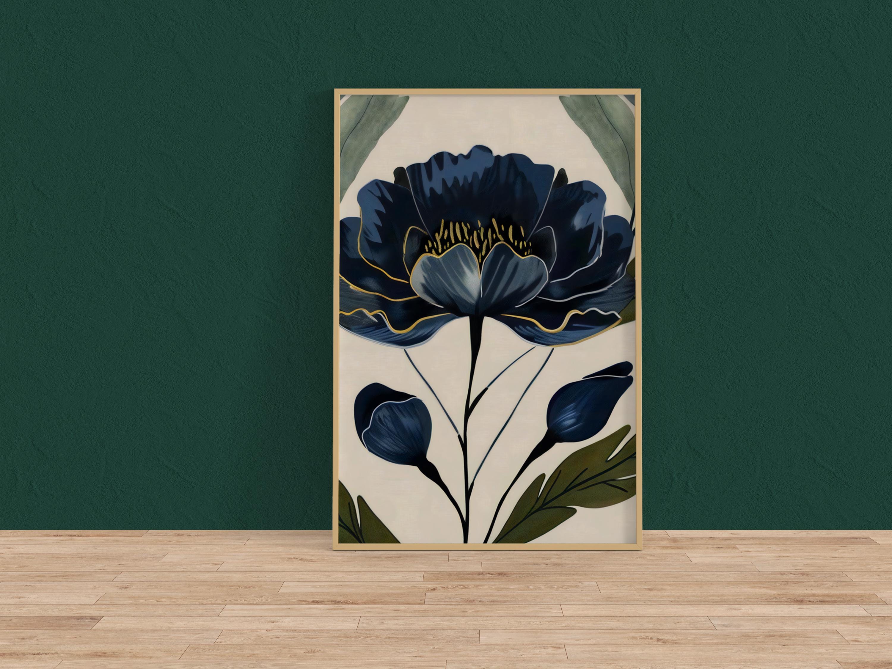 Midnight Peony: Dramatic Navy Blue Floral Canvas Art | Elegant Botanical Wall Decor