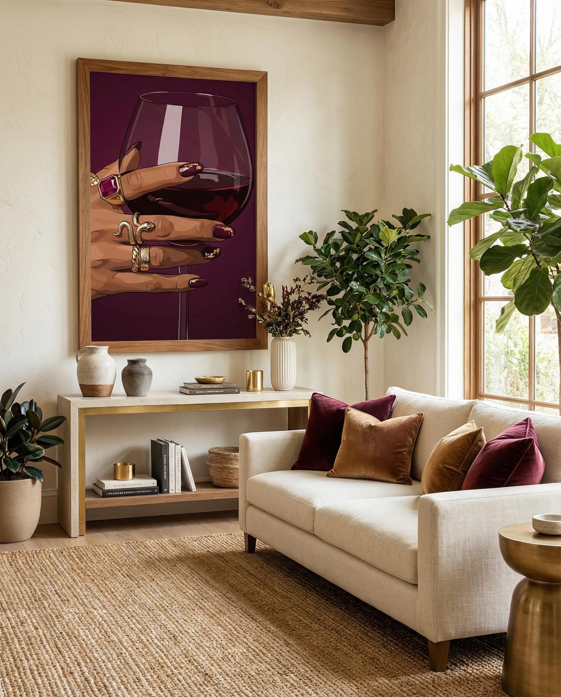 Cup of Wine Wall Art Print: Modern Home and Bar Decor