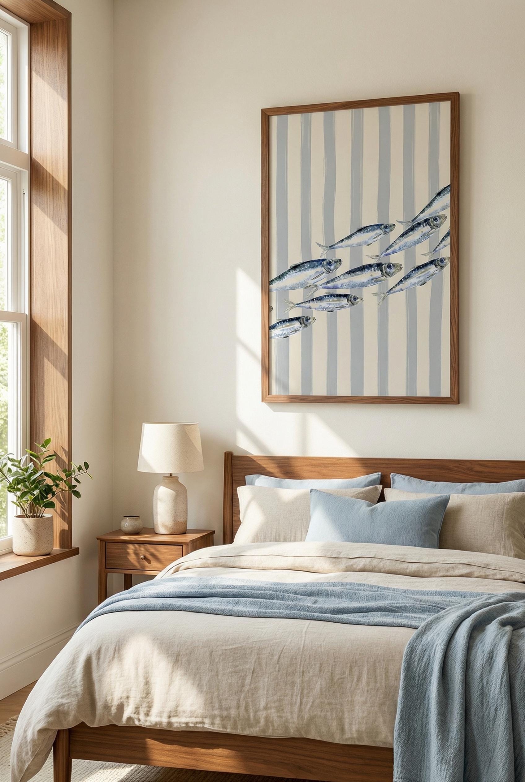 Sardine Blue Lines Wall Art - Greece Inspired Home Decor