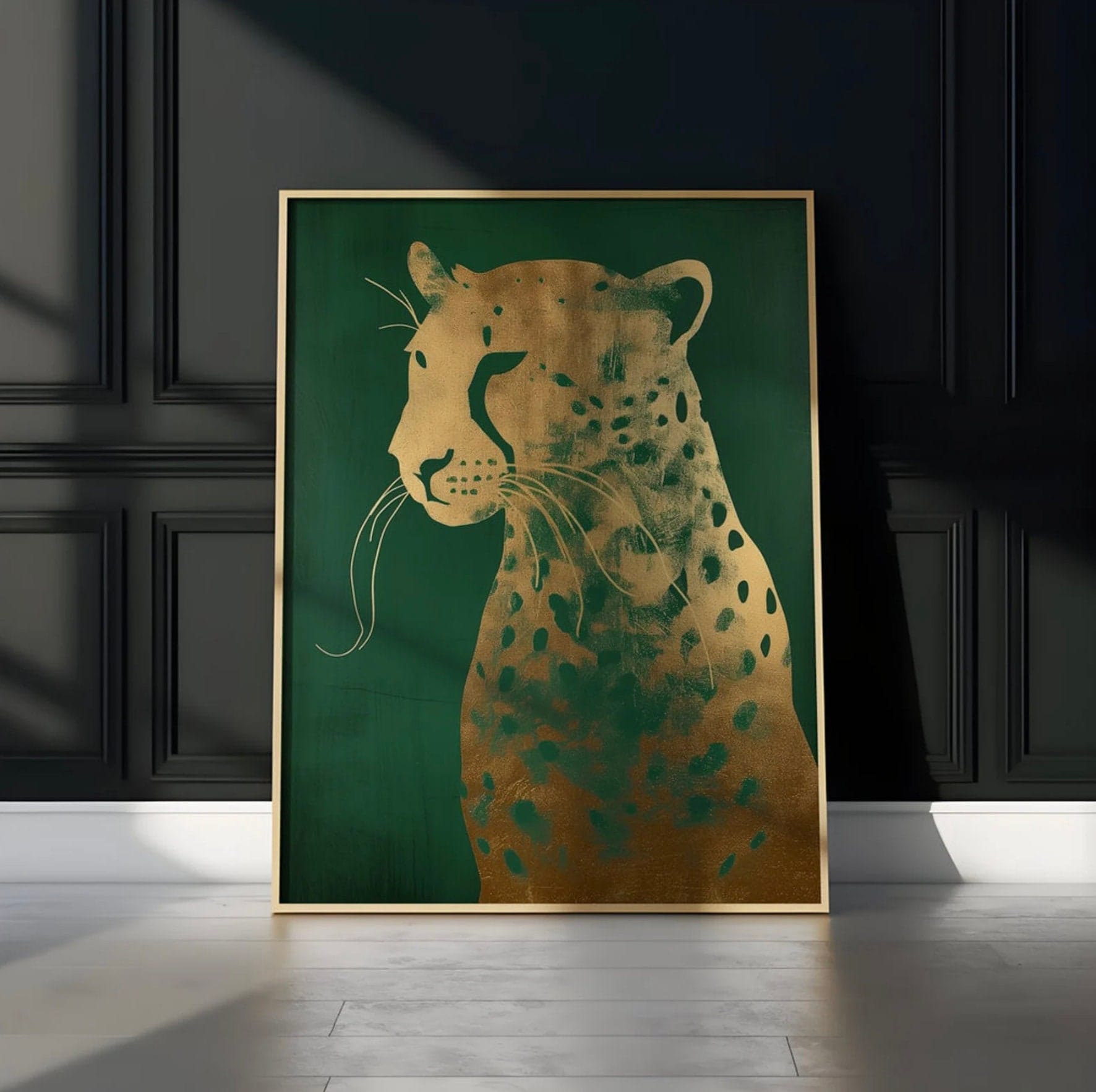 Leopard Canvas Print: Emerald Green and Gold - Ready to Hang