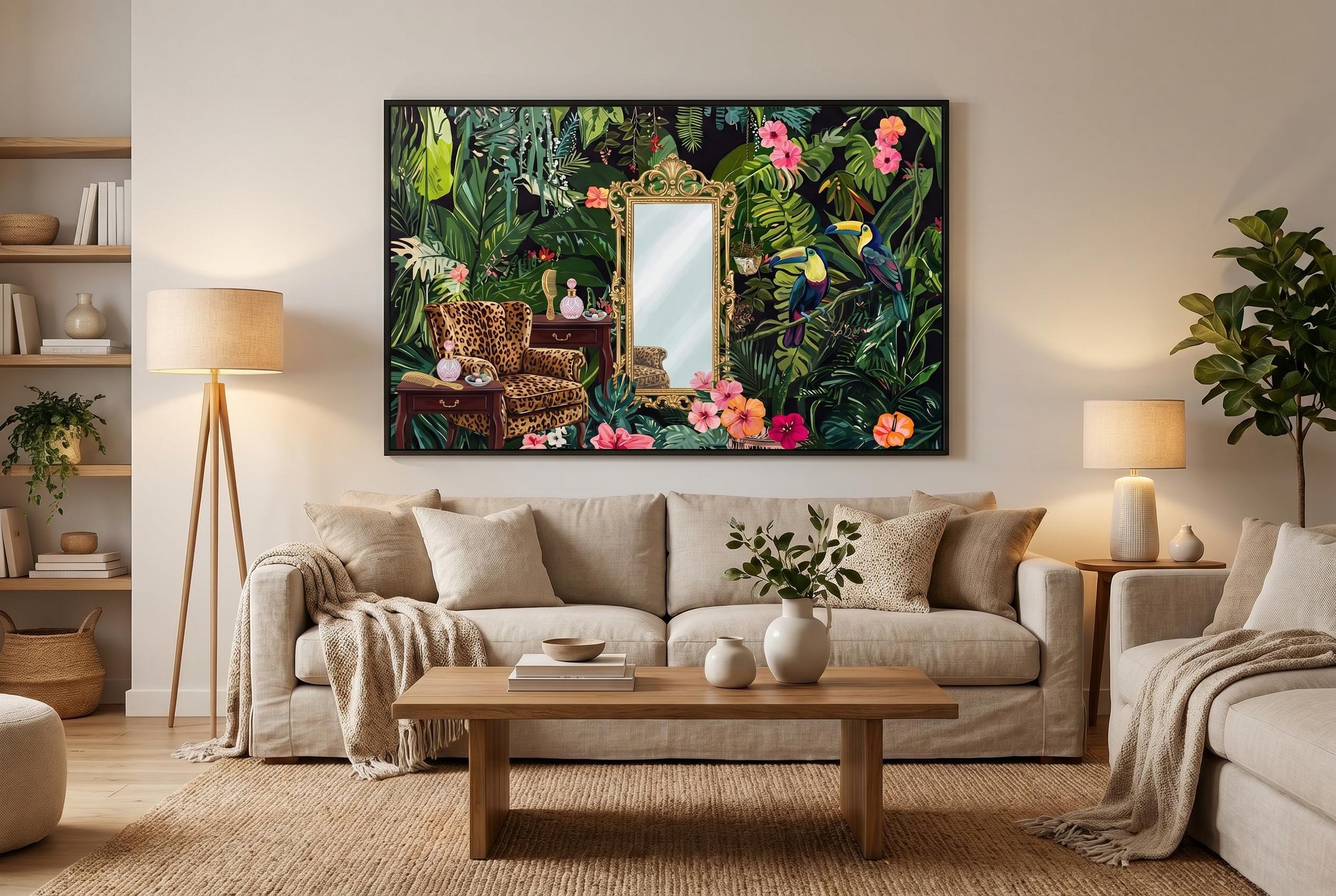 Flamingo Wall Art - Tropical Bathroom Decor | Coral Pink Spa Print