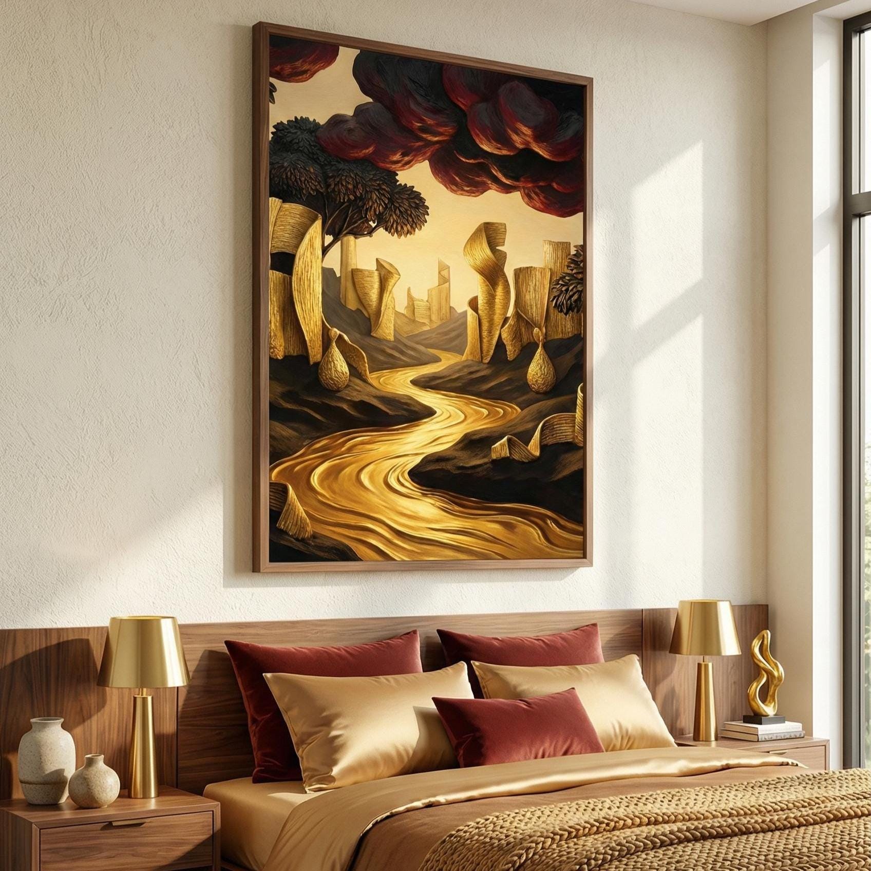 Landscape Wall Art Print: Golden River Scene - Ready to Hang