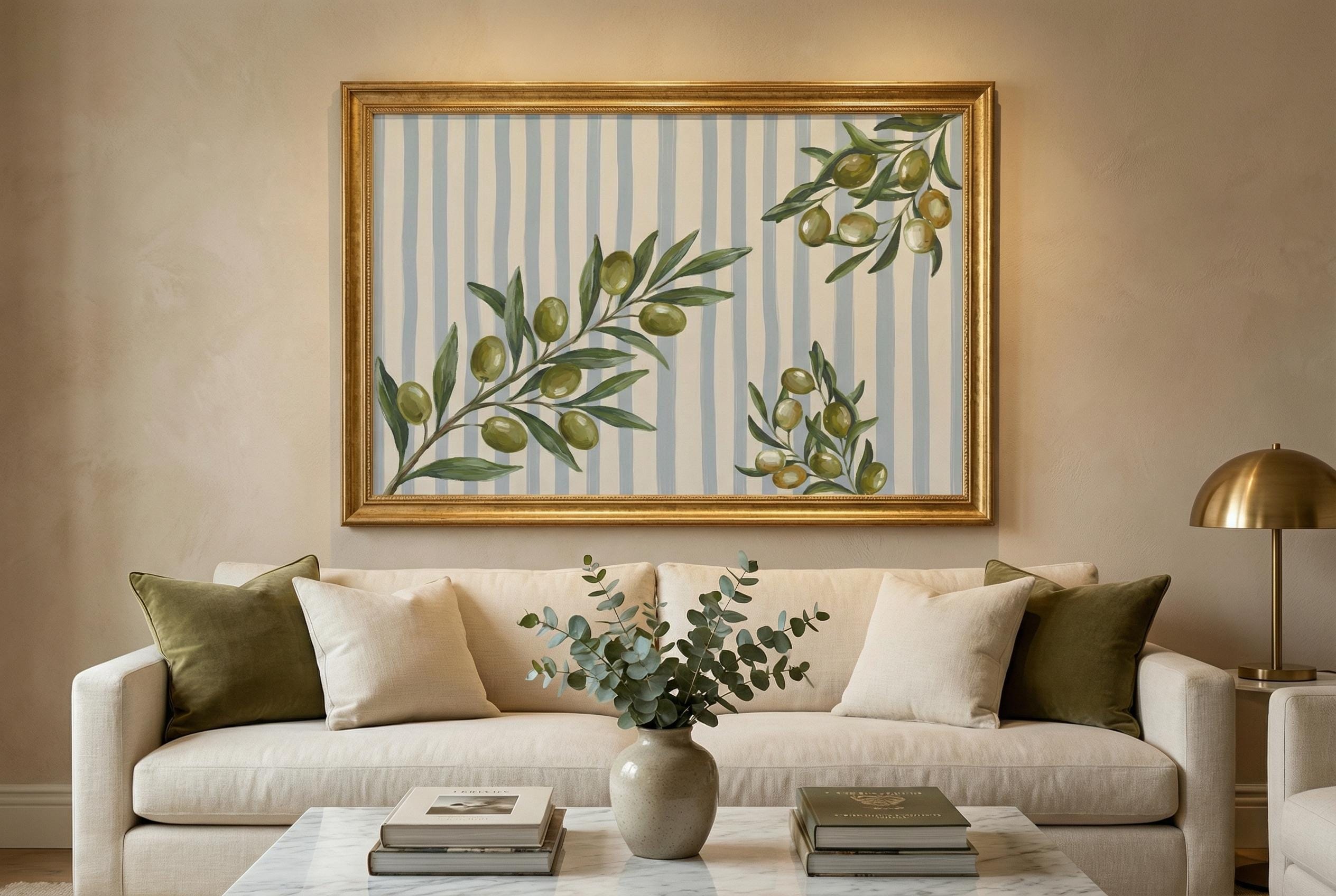 Olives Wall Art Print, Blue Lines Greece (Matte or Canvas Options)