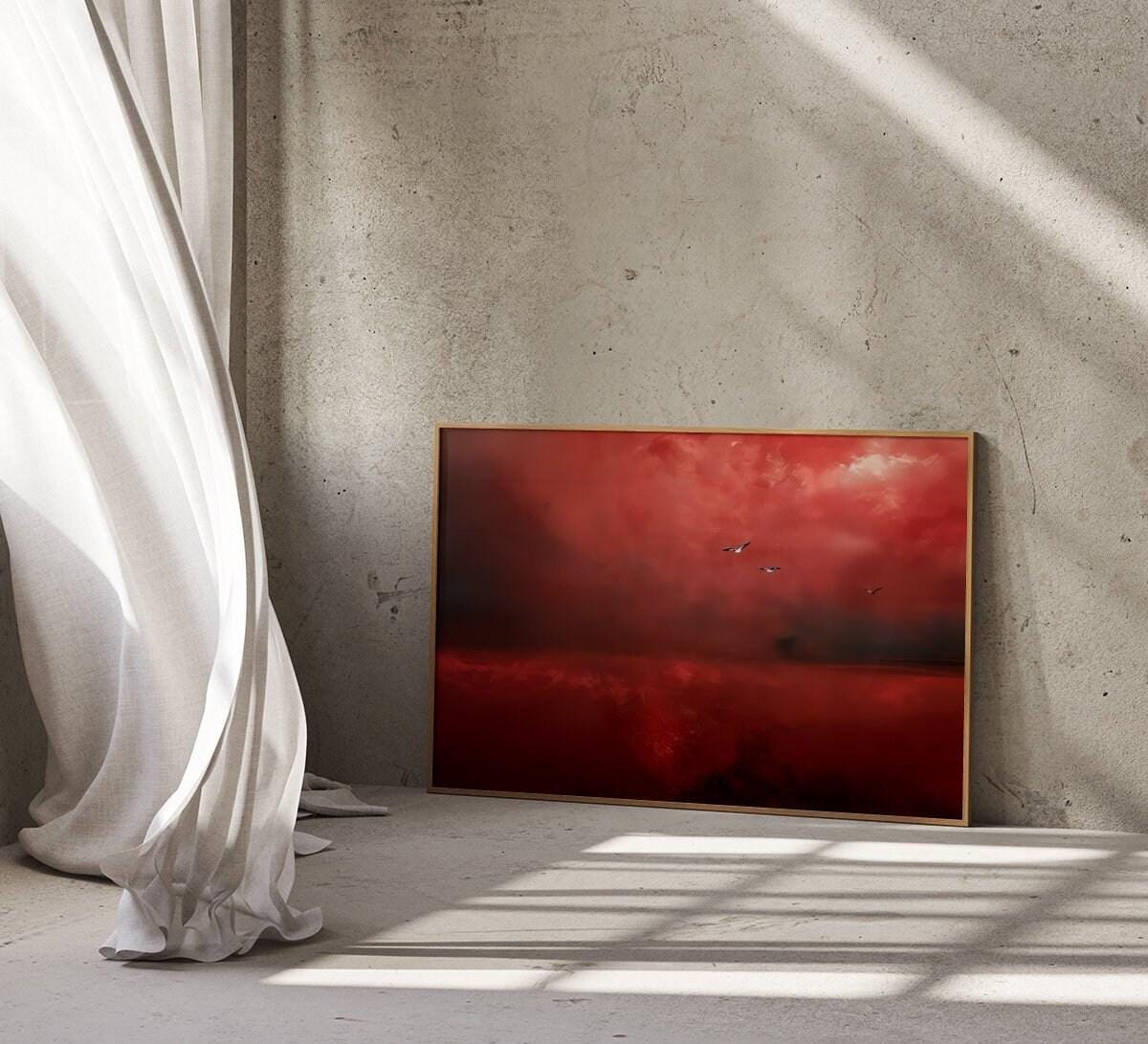 Crimson Sky Canvas Art - Vibrant Red Abstract Minimalist Design