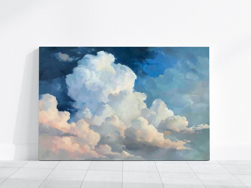 The Empyrean: Dramatic Ethereal Cloudscape in Blue & Peach | Majestic & Serene Sky Art