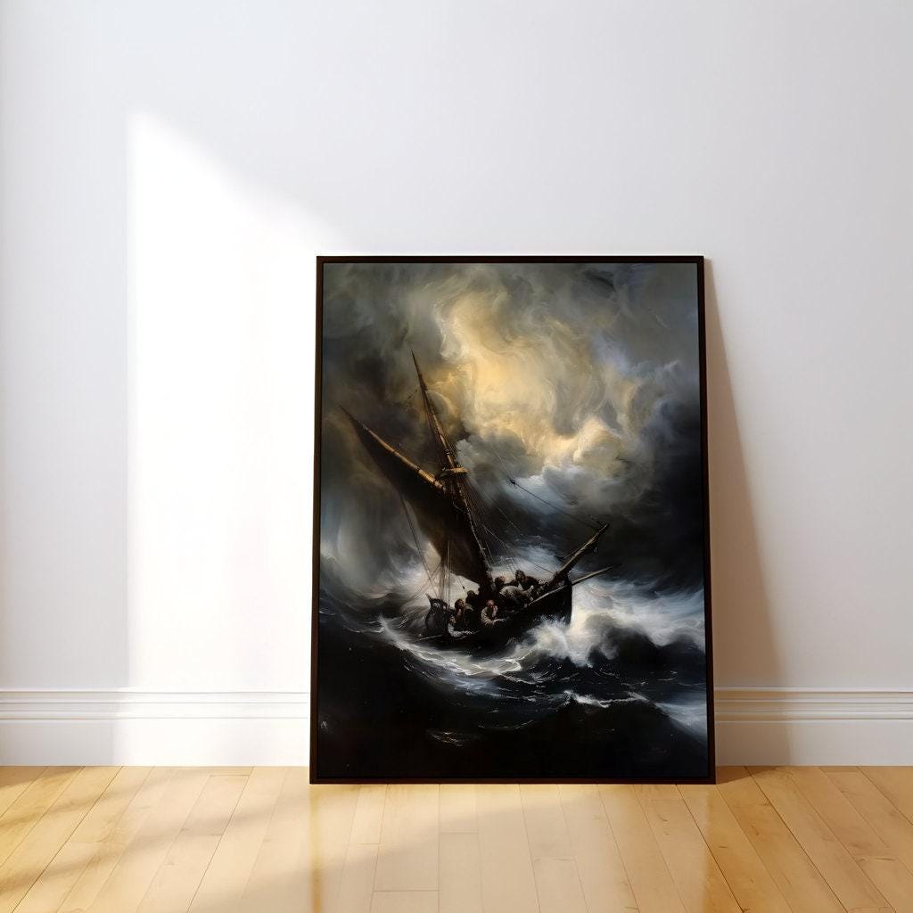 The Tempest: Dramatic Stormy Seascape Canvas Art | Nautical Ship & Lightning Wall Decor