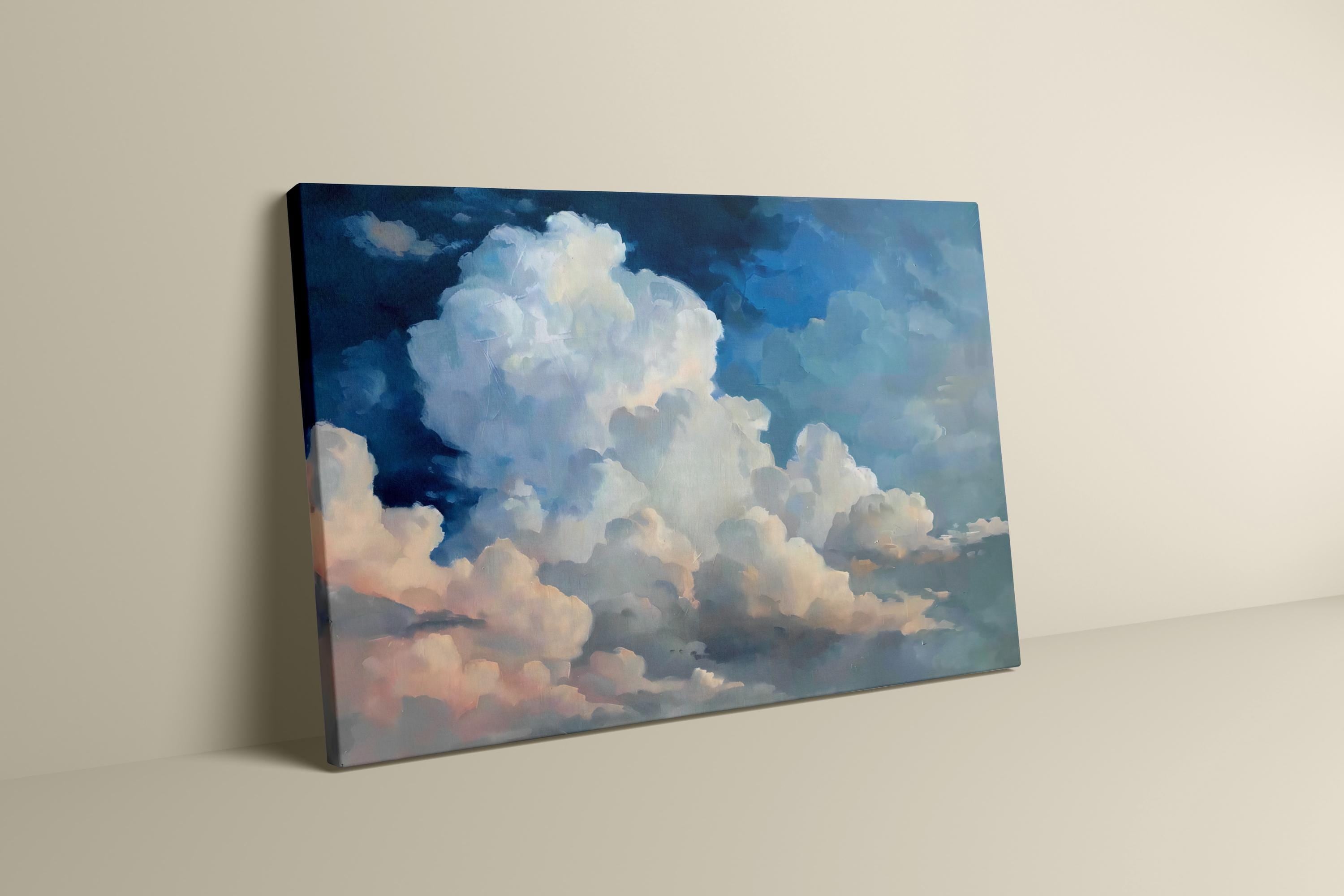 The Empyrean: Dramatic Ethereal Cloudscape in Blue & Peach | Majestic & Serene Sky Art