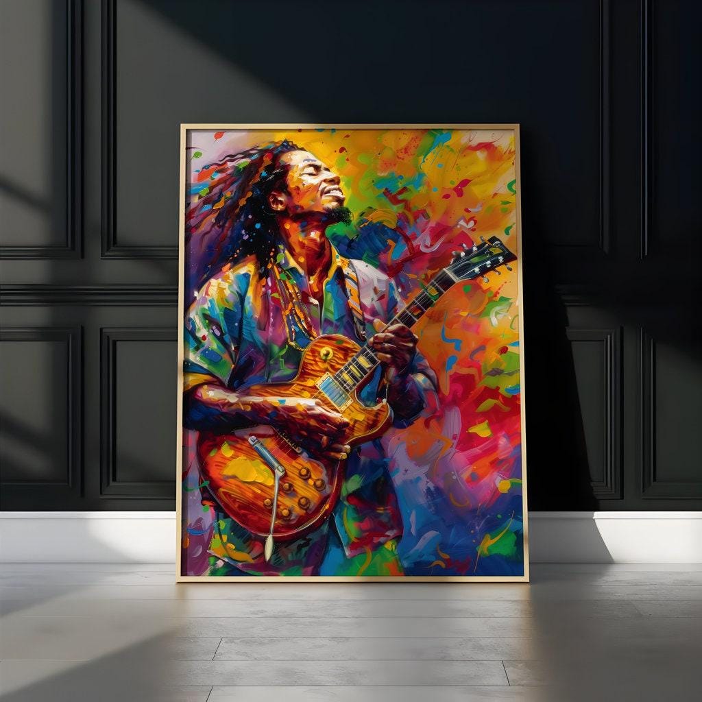 Electric Soul: Vibrant Guitarist Abstract Art | Colorful & Expressive Music Wall Decor