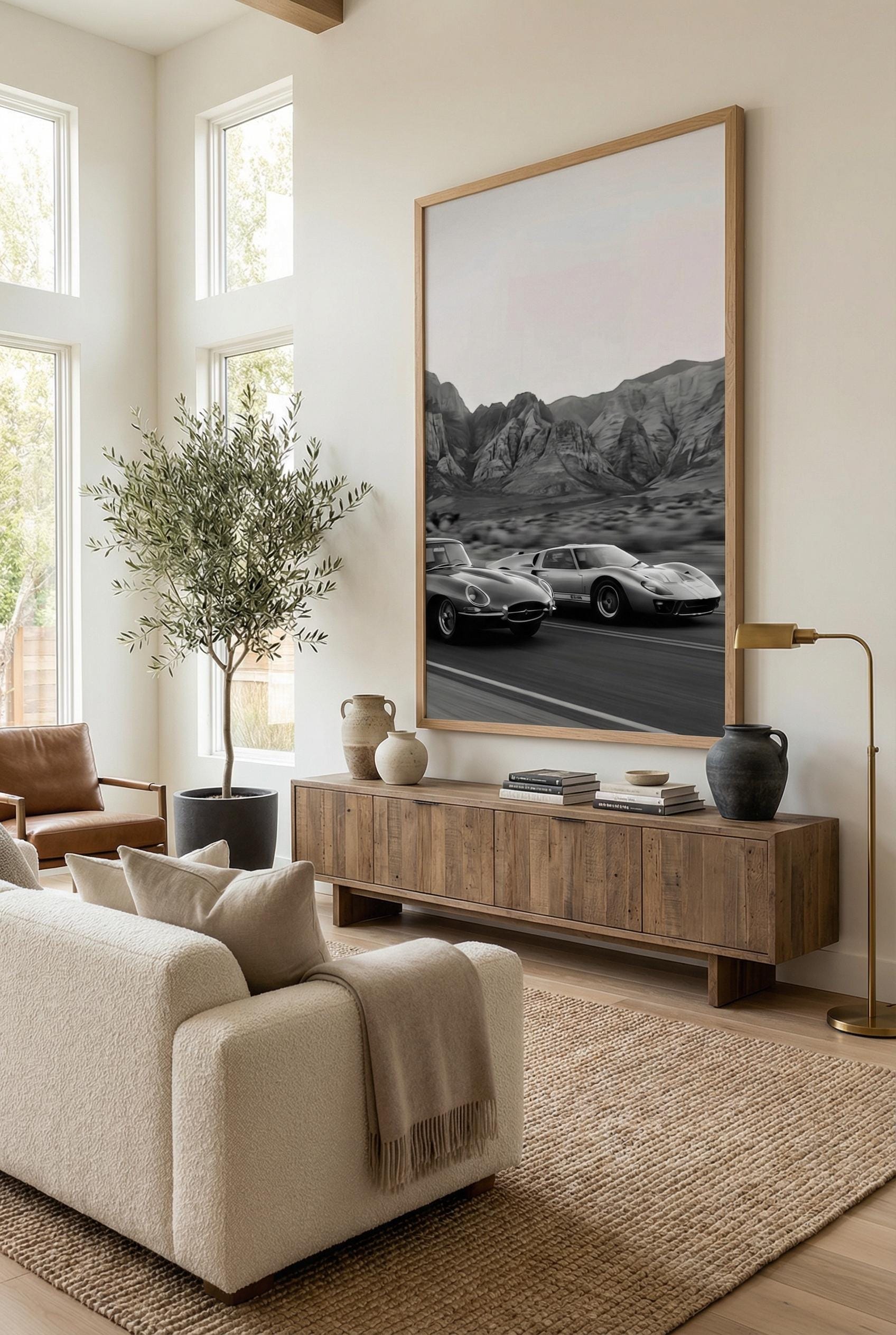 Car Race Wall Art Print, Modern Style (Canvas, Matte, Framed)
